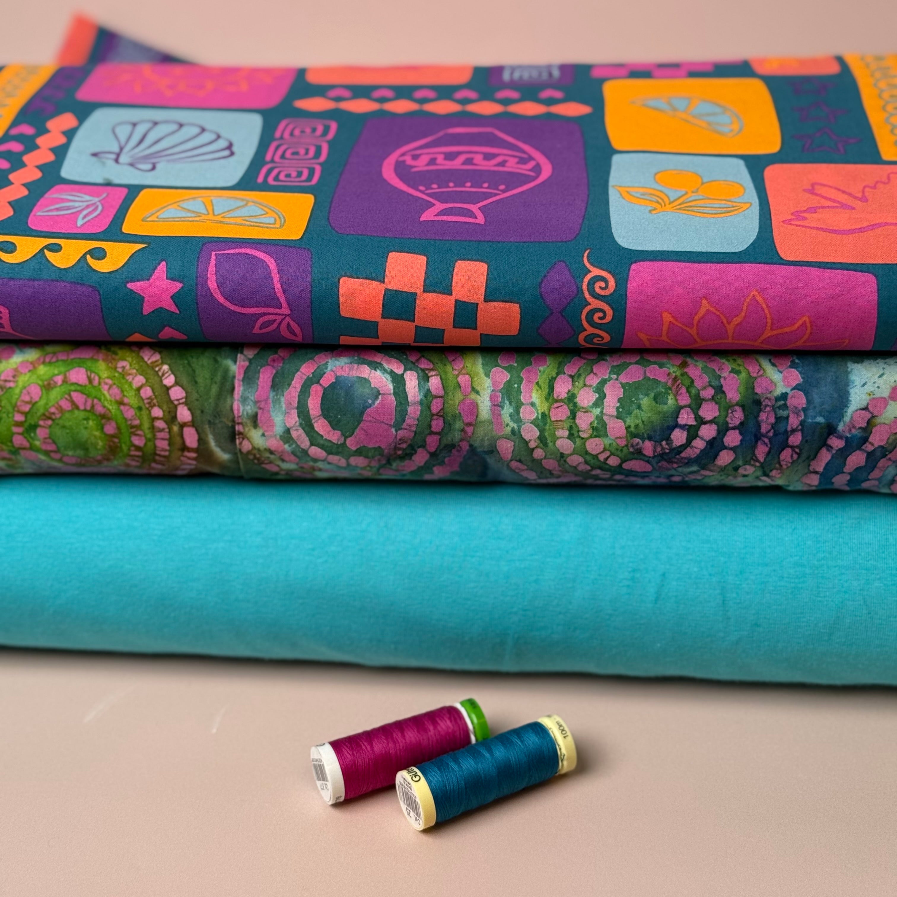 Funky Patchwork Postcard Fine Cotton Poplin Fabric