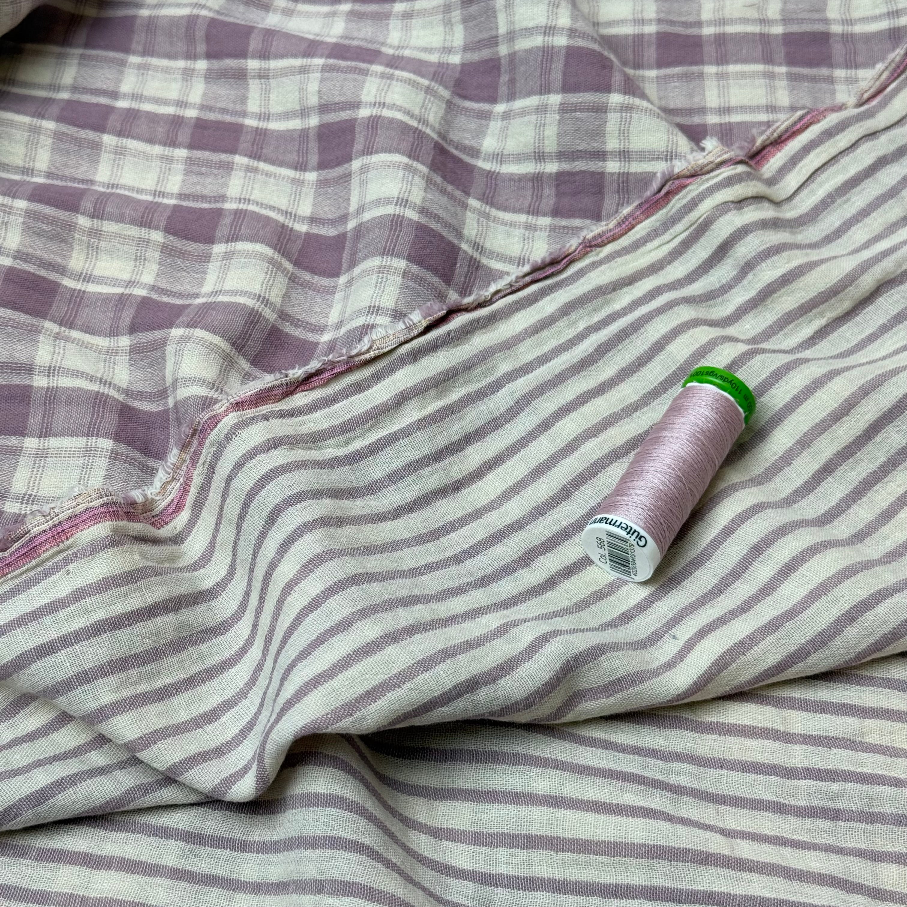 Reversible Lilac Checks and Stripes Cotton Double Gauze