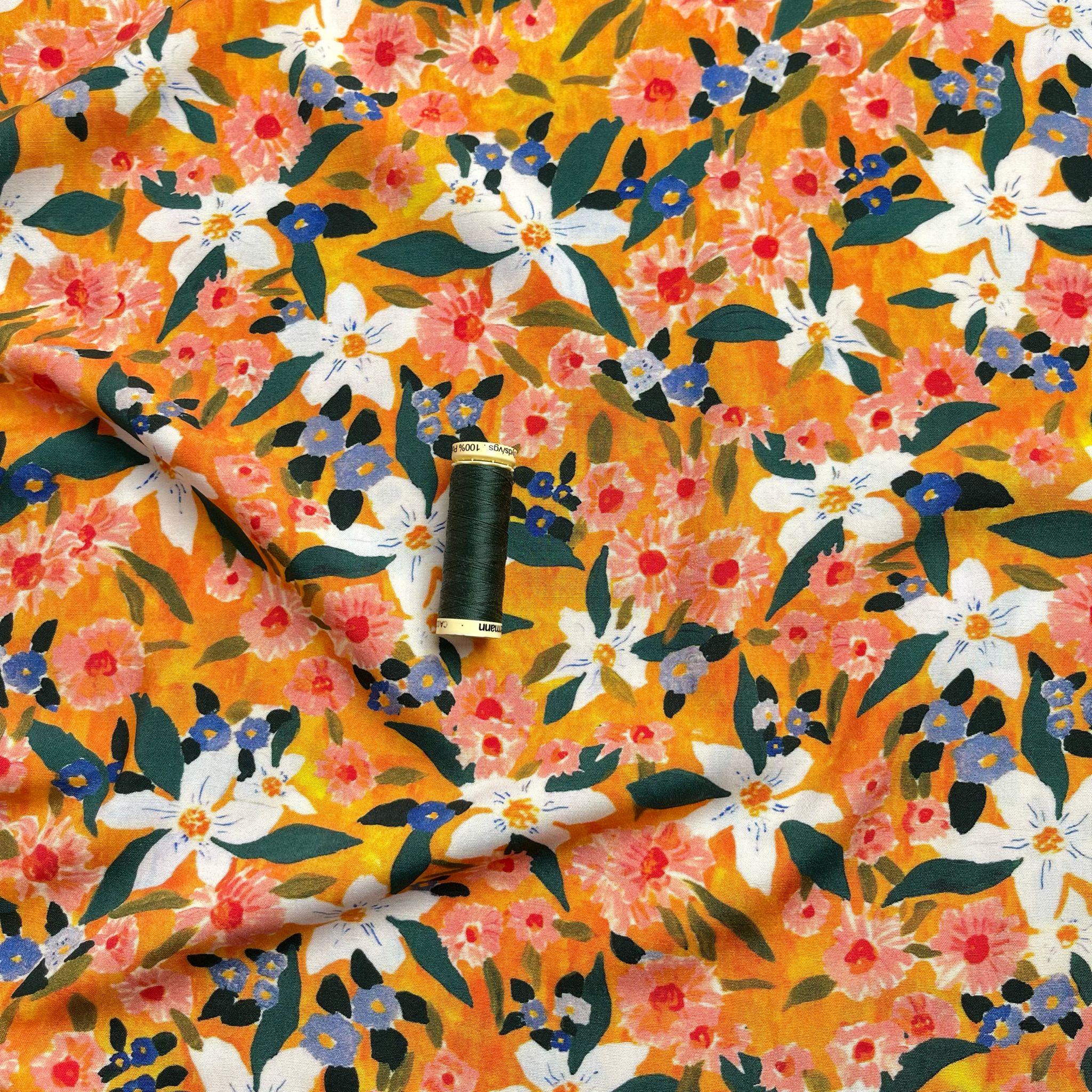 Sunrise Flowers Stretch Viscose Poplin Fabric