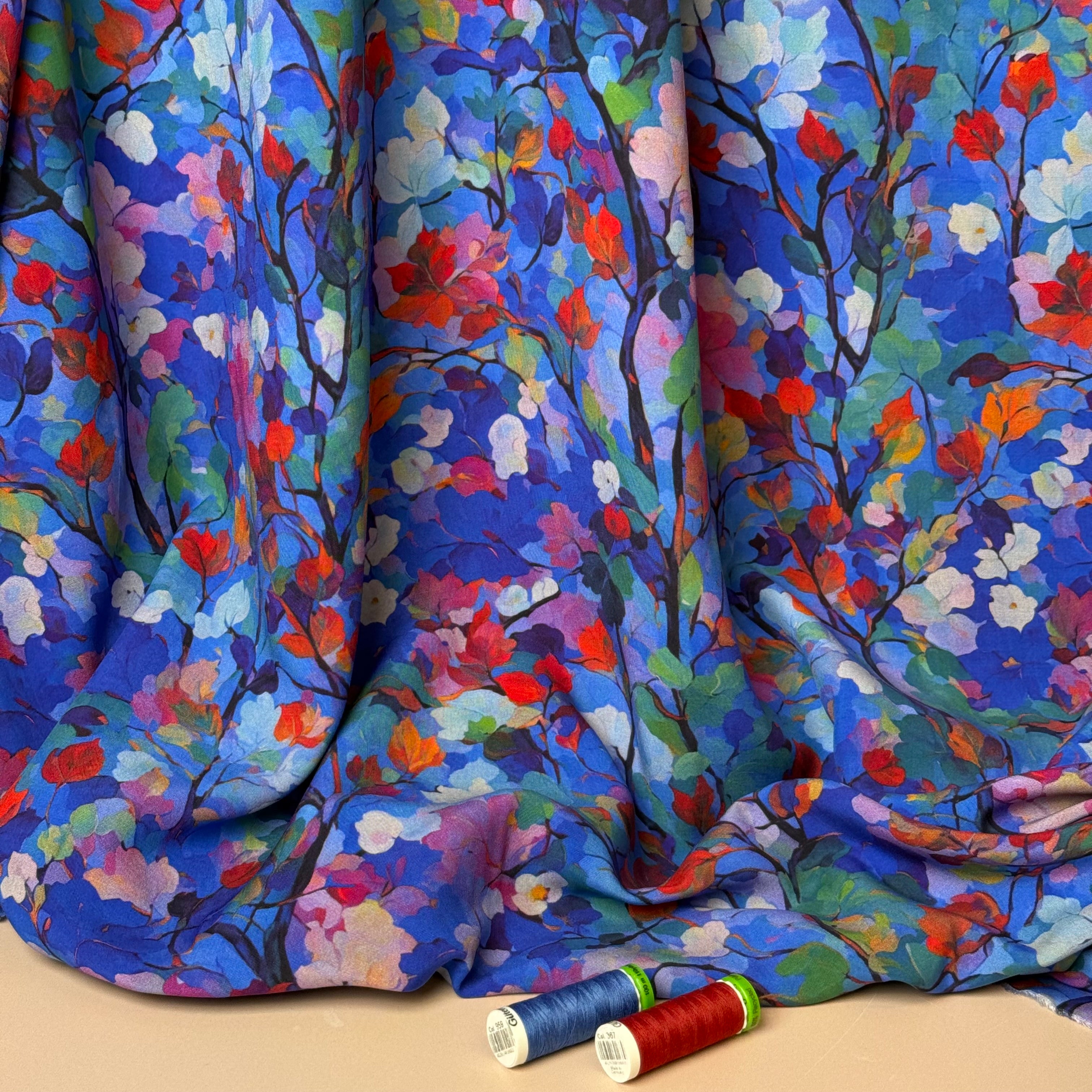 Trees in Watercolour Bloom Viscose Fabric