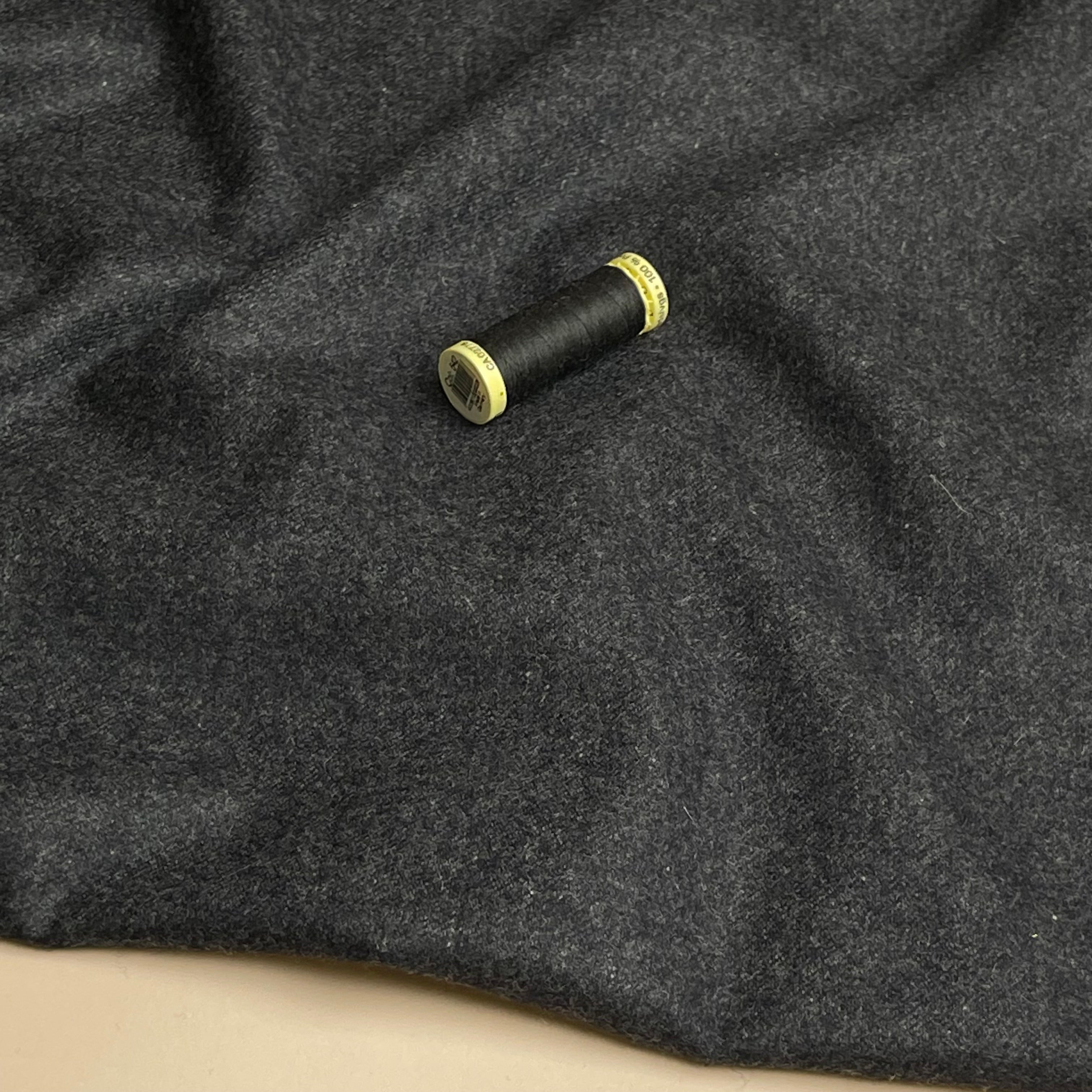 Deadstock Plain Charcoal Wool Coating Fabric