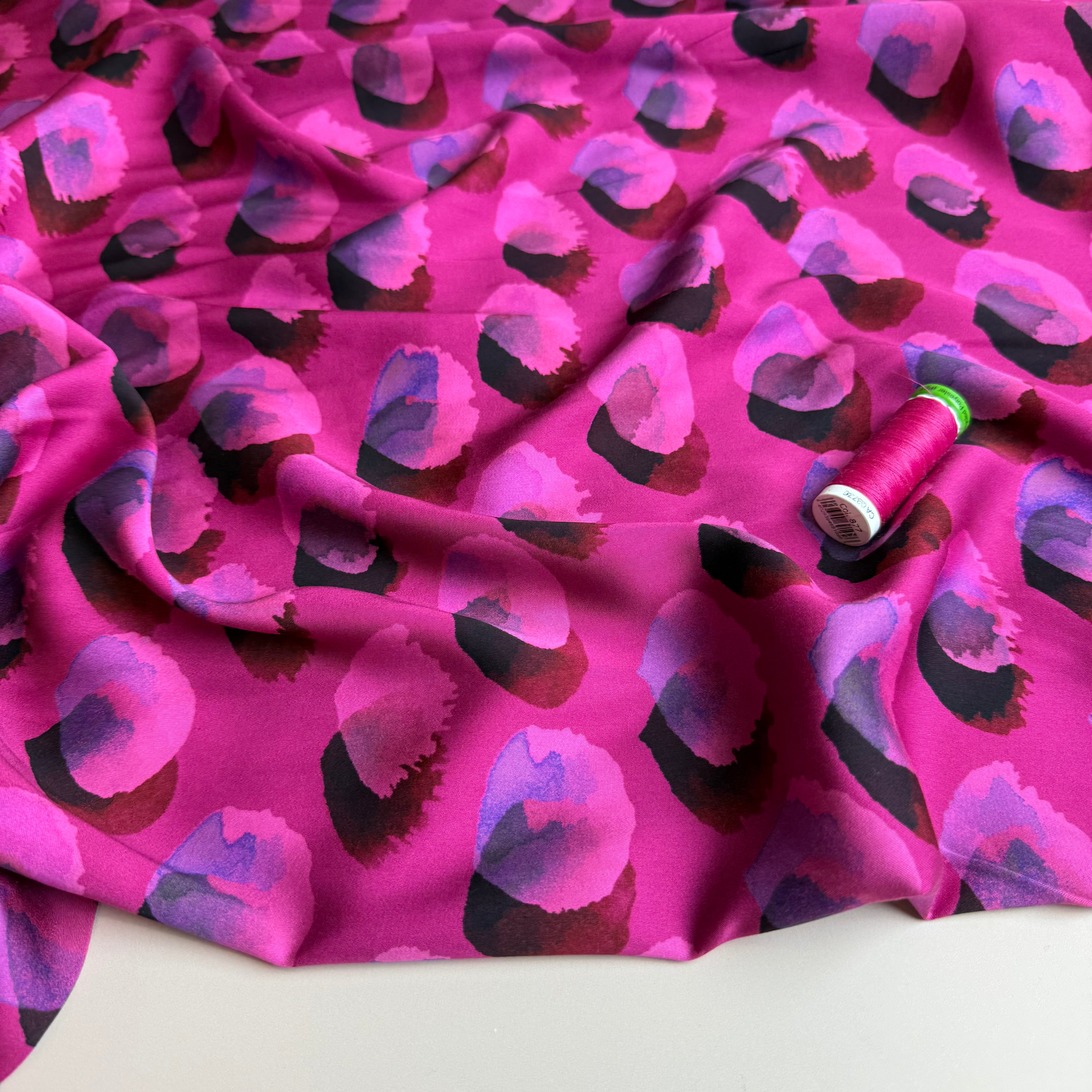 Water Marks Fuchsia Viscose Sateen Fabric
