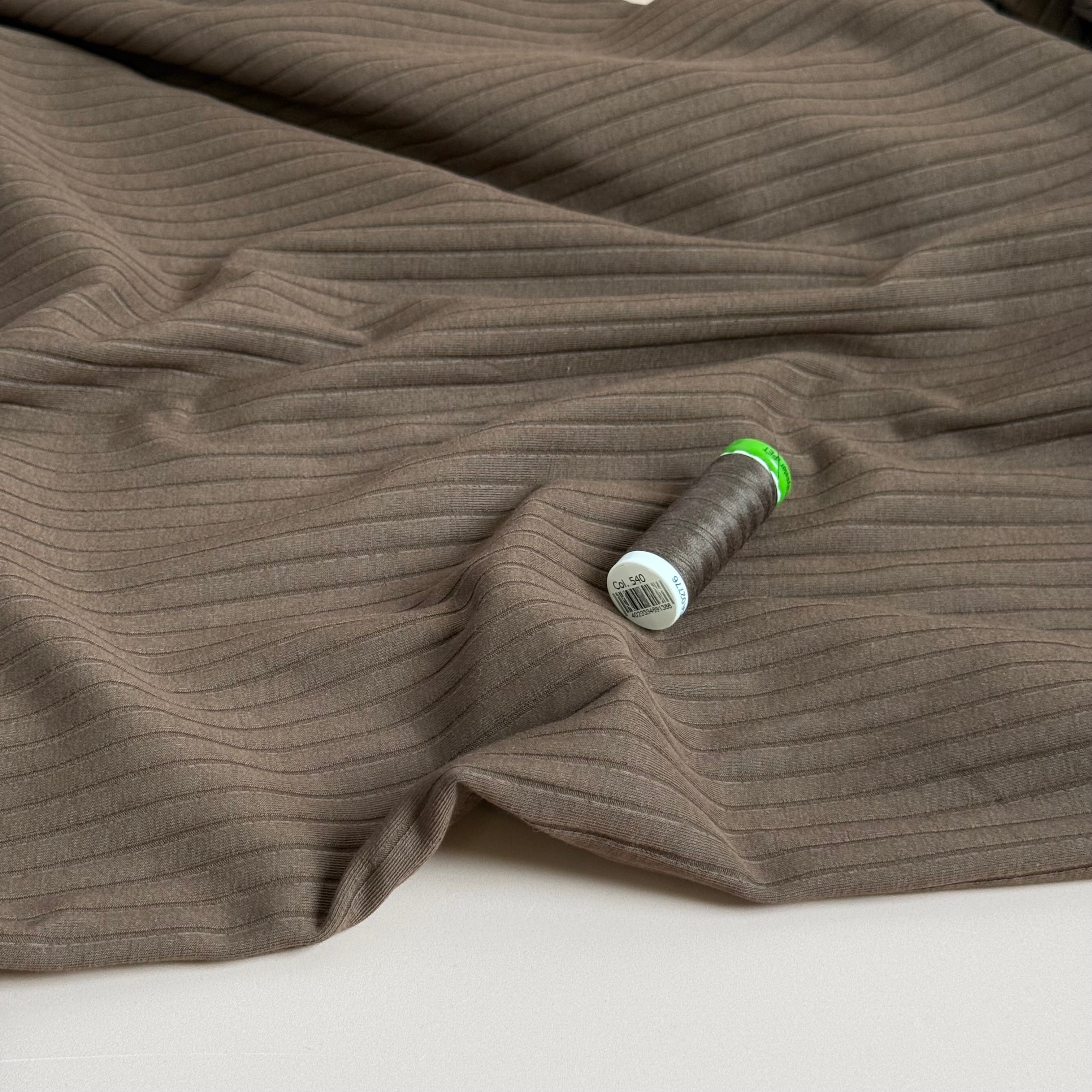 Brown Cotton Ribbed Jersey