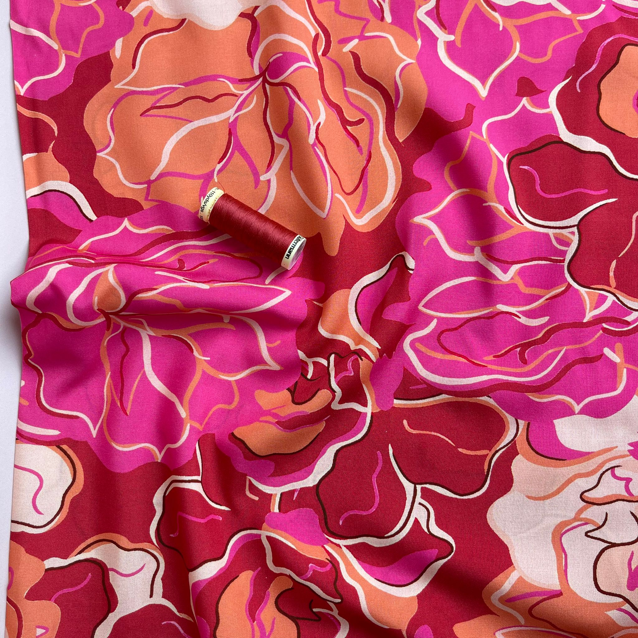 Vibrant Sunset Blooms Viscose Fabric