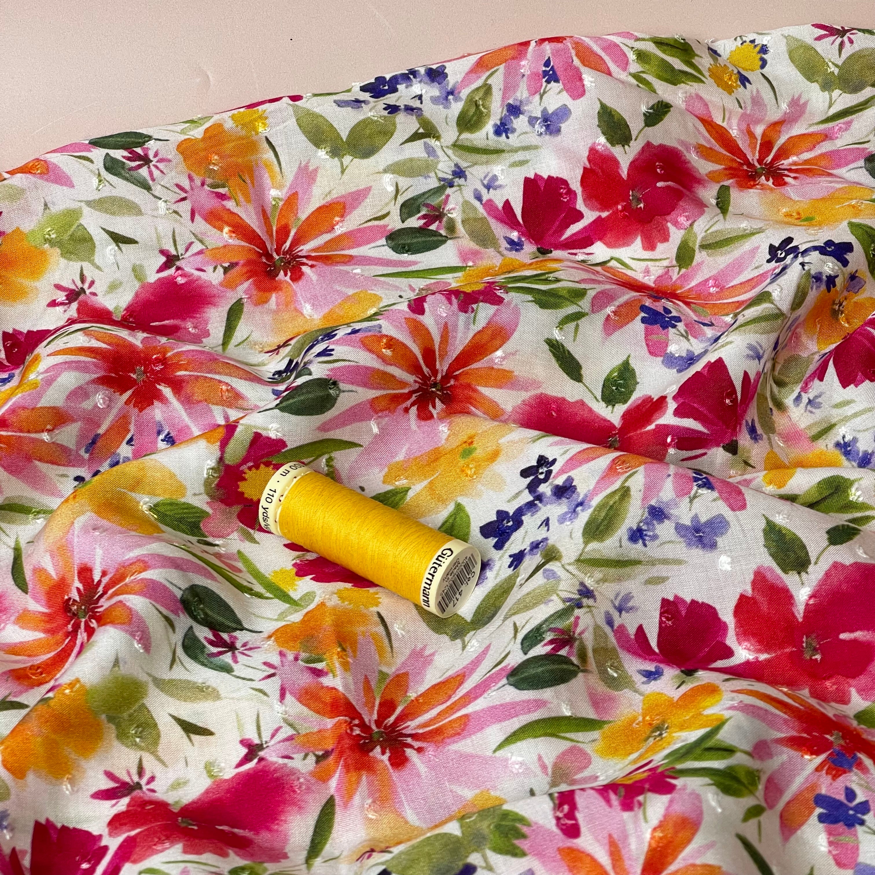 Spring Garden Blooms Dobby Viscose Fabric