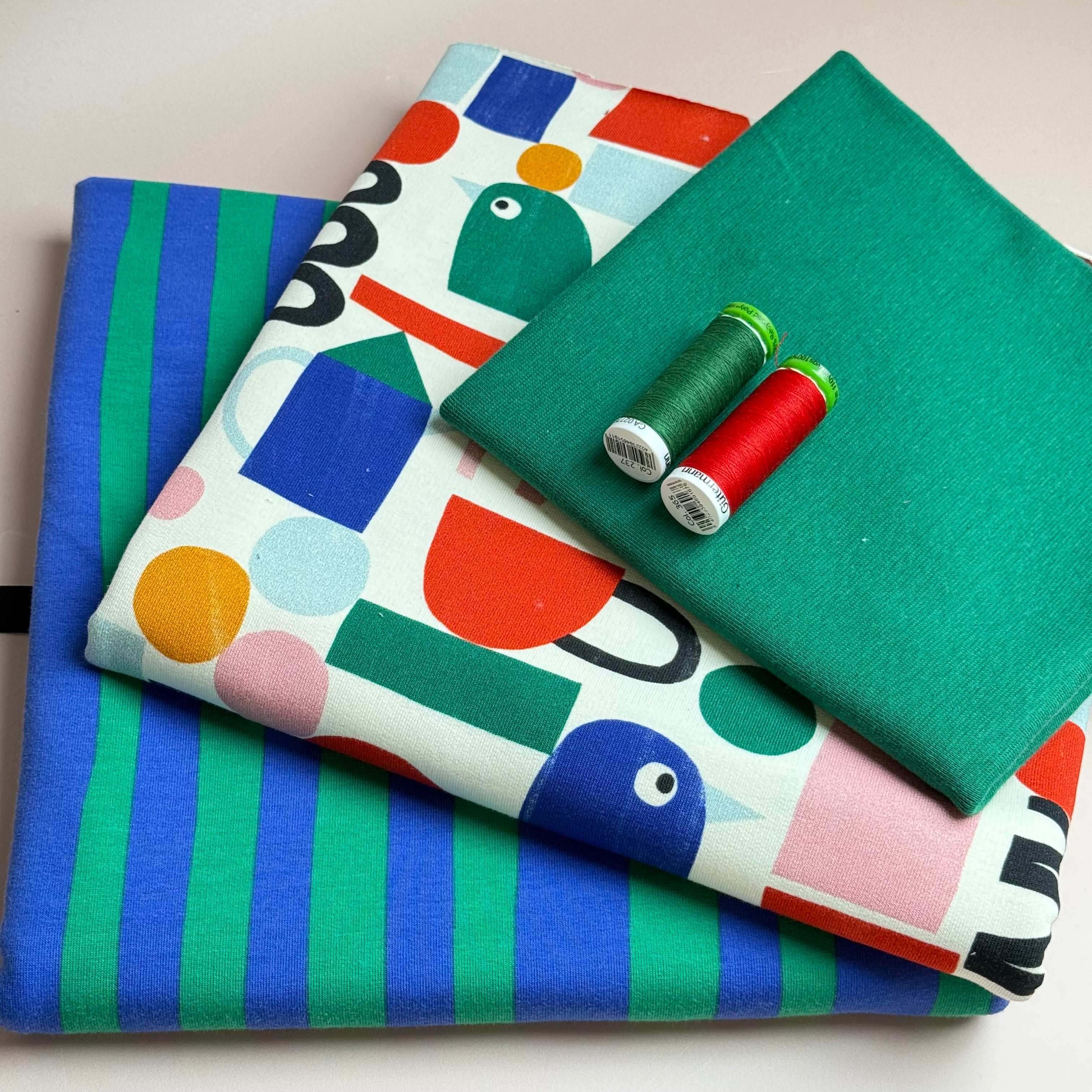 Make an Outfit Colour Bundle - Funky Shapes & Stripes Cotton French Terry with Ribbing
