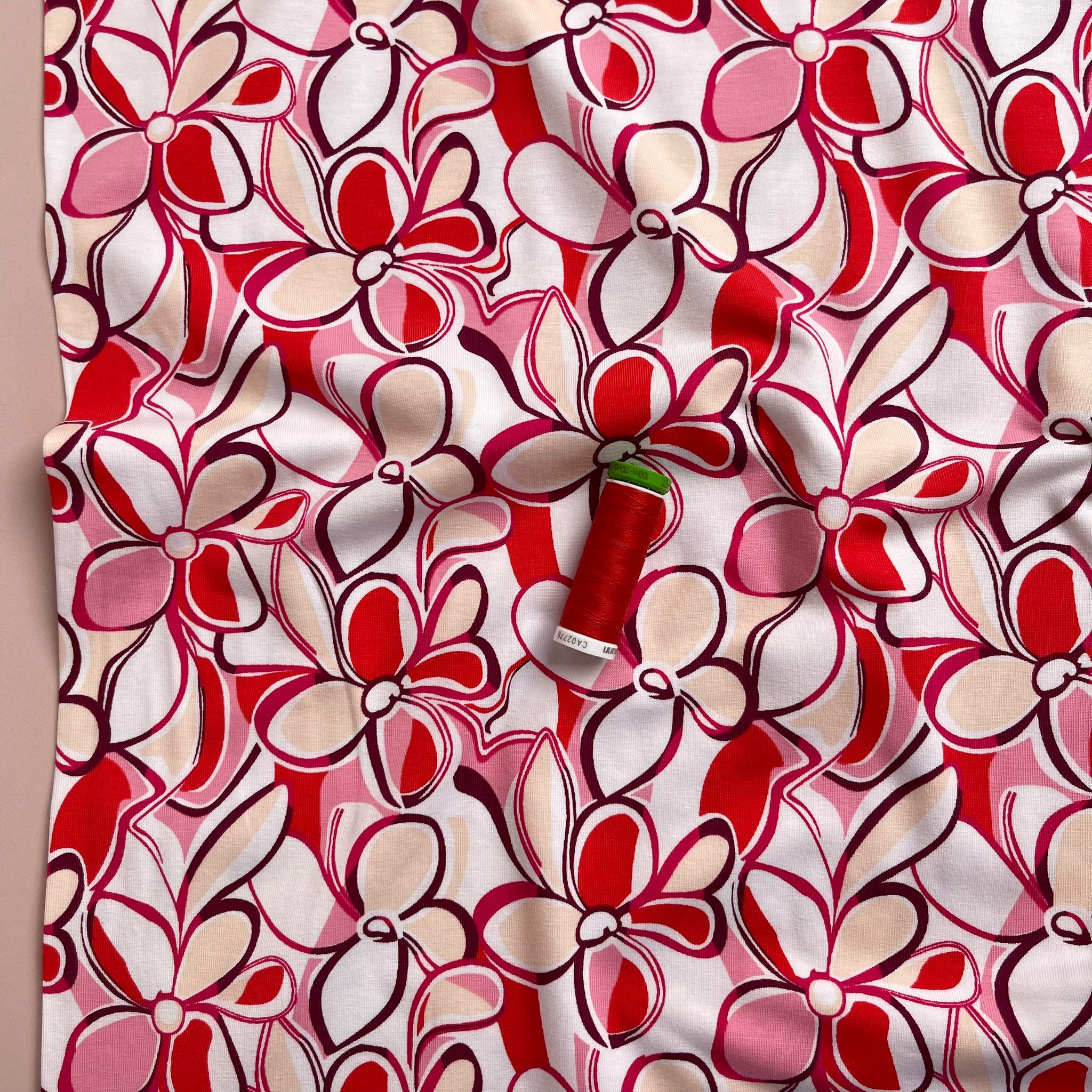 Petals in Pink and Red Cotton Jersey Fabric