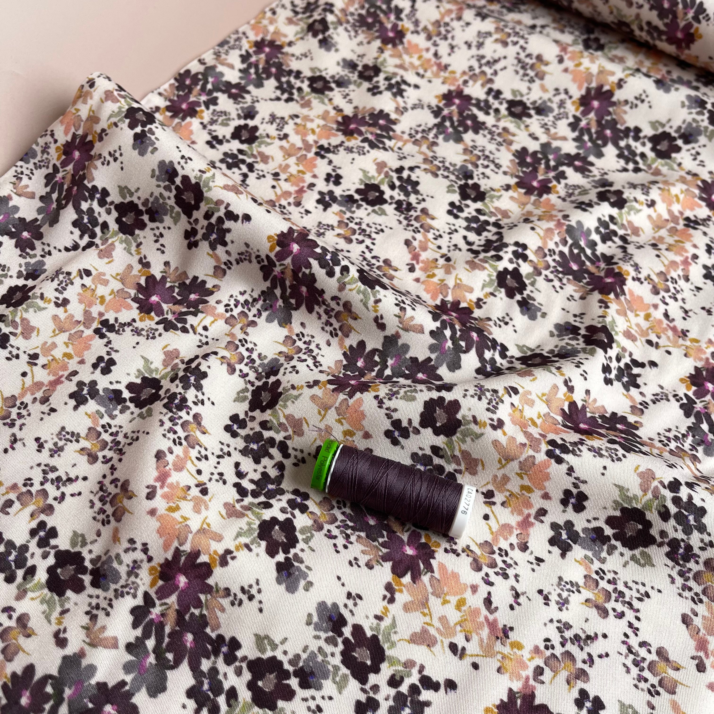 Rosella Watercolour Flowers on Ecru Stretch Viscose Twill Fabric