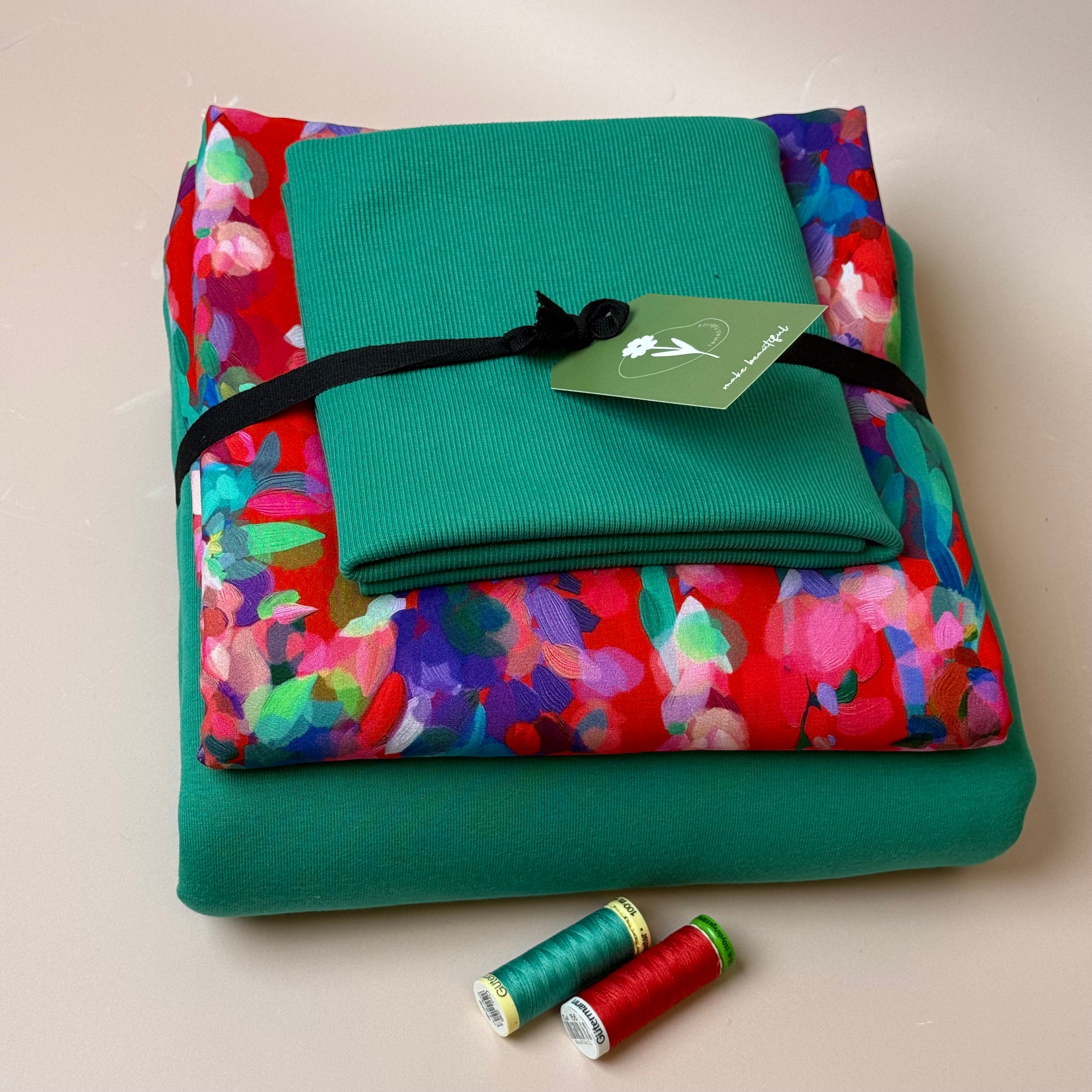 Make an Outfit Colour Bundle - Lupine Petals & Sweatshirting in Jolly Green with Ribbing