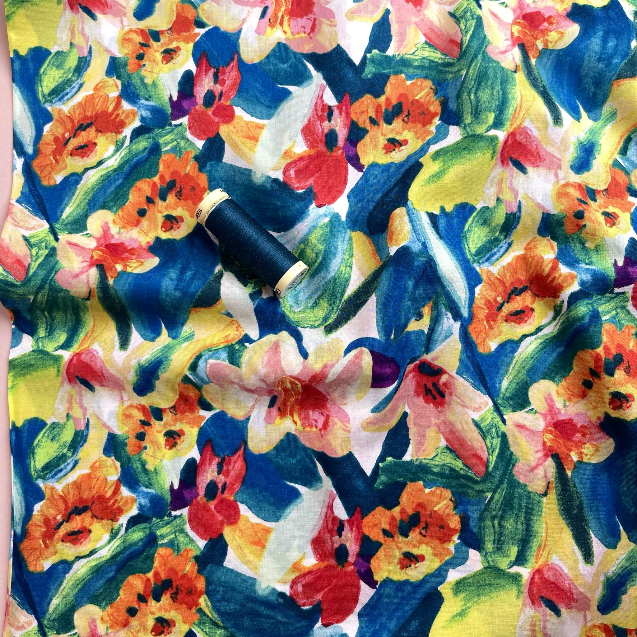 Vibrant Spring Blooms Cotton Lawn Fabric