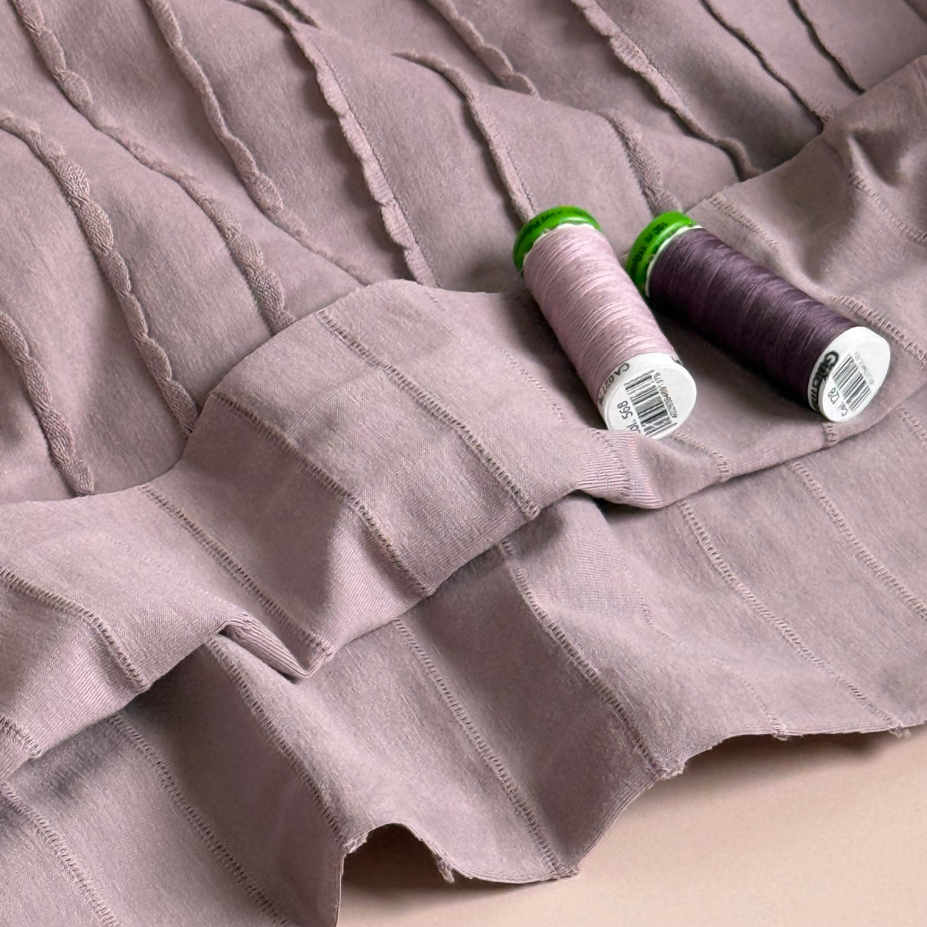 Knitted Frills Mauve Cotton Jersey Fabric