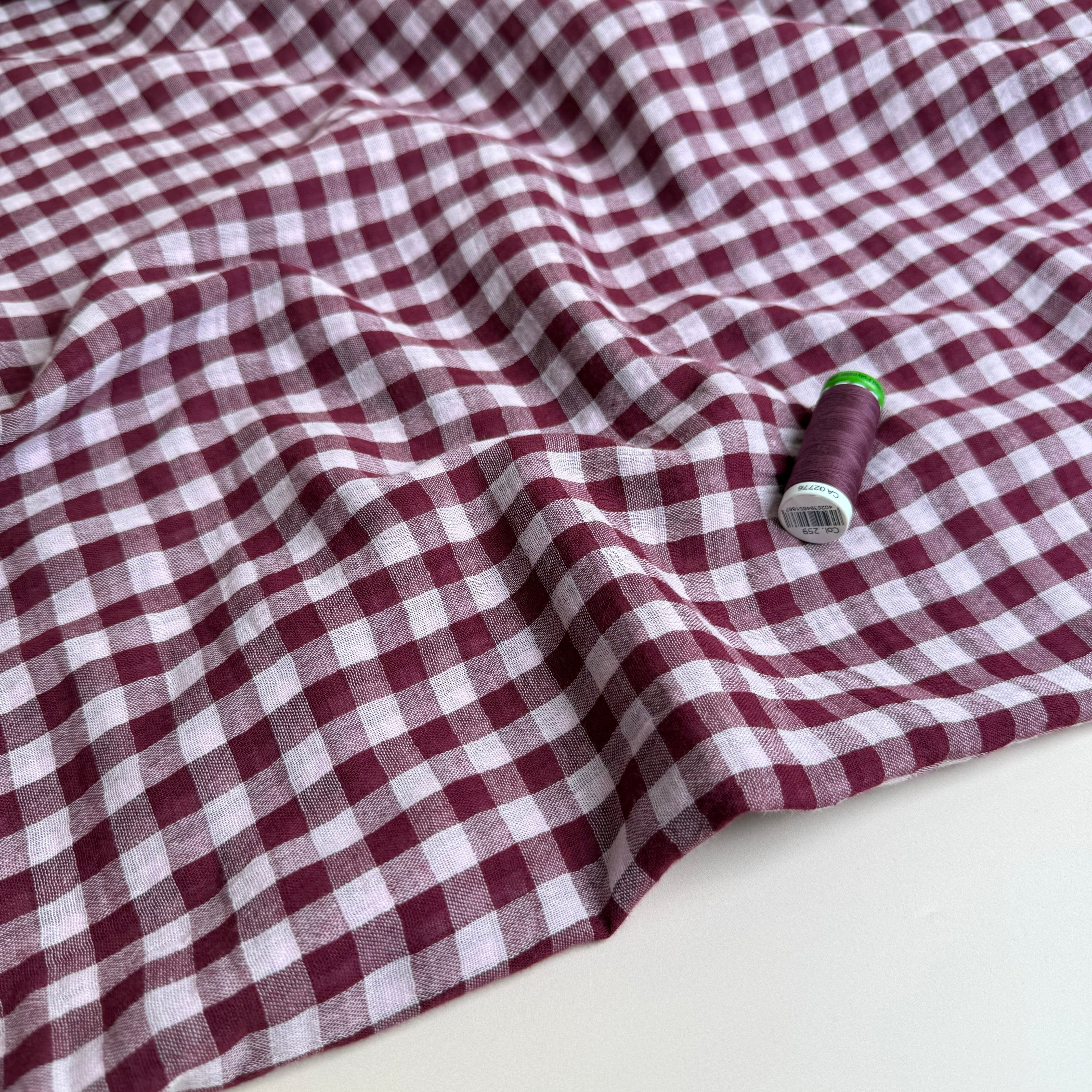 Reversible Burgundy Gingham Cotton Double Gauze