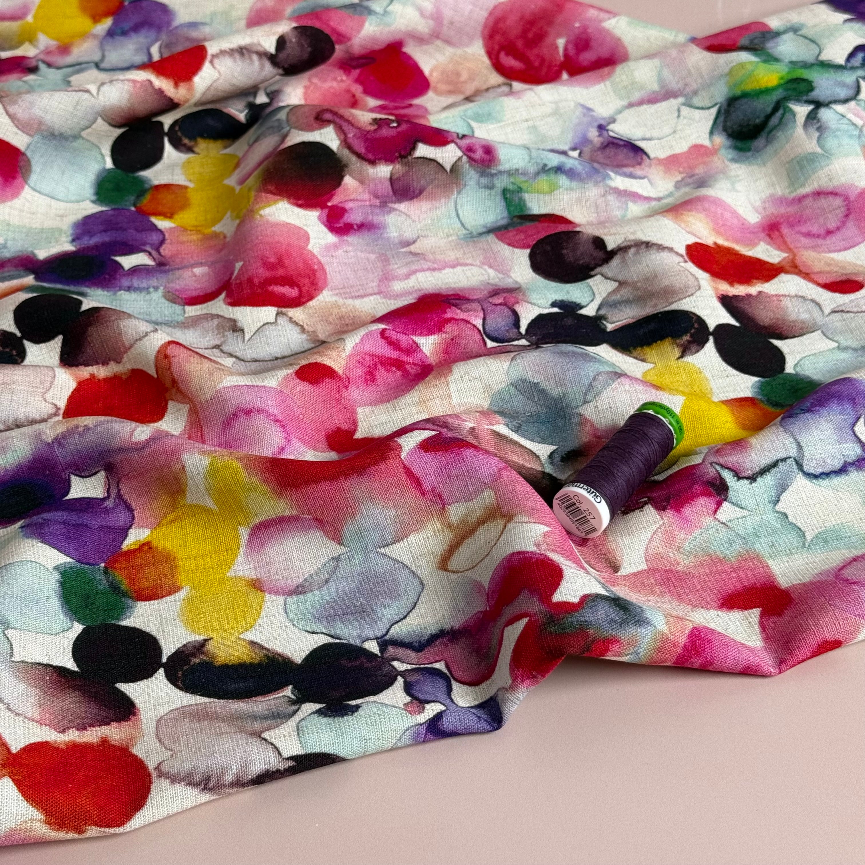 Watercolour Bubbles Viscose Linen Fabric