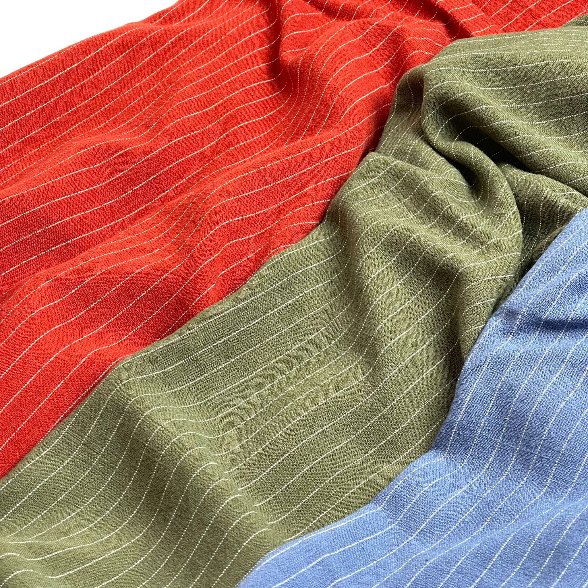 Khaki Pinstripe Viscose Linen Noil Fabric