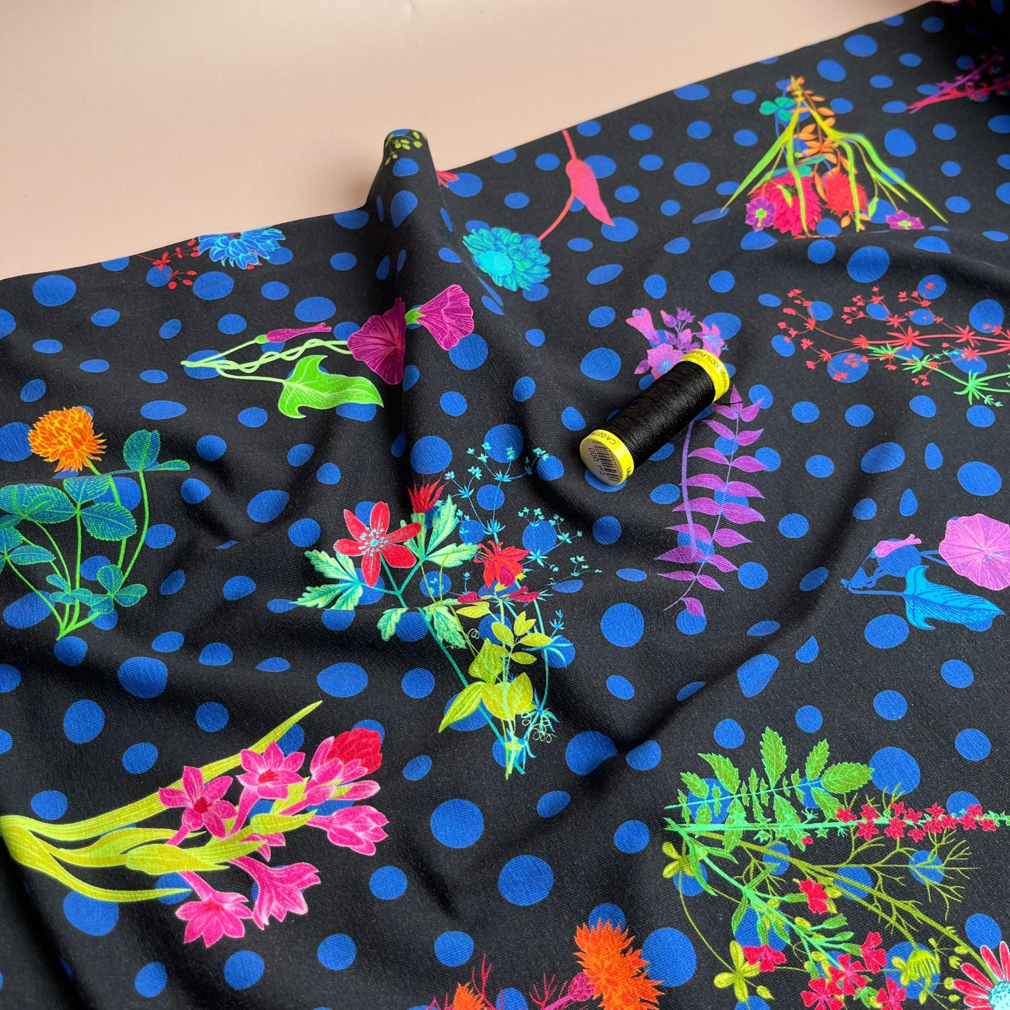 Danish Design - Disco Flowers on Black Cotton Jersey Fabric