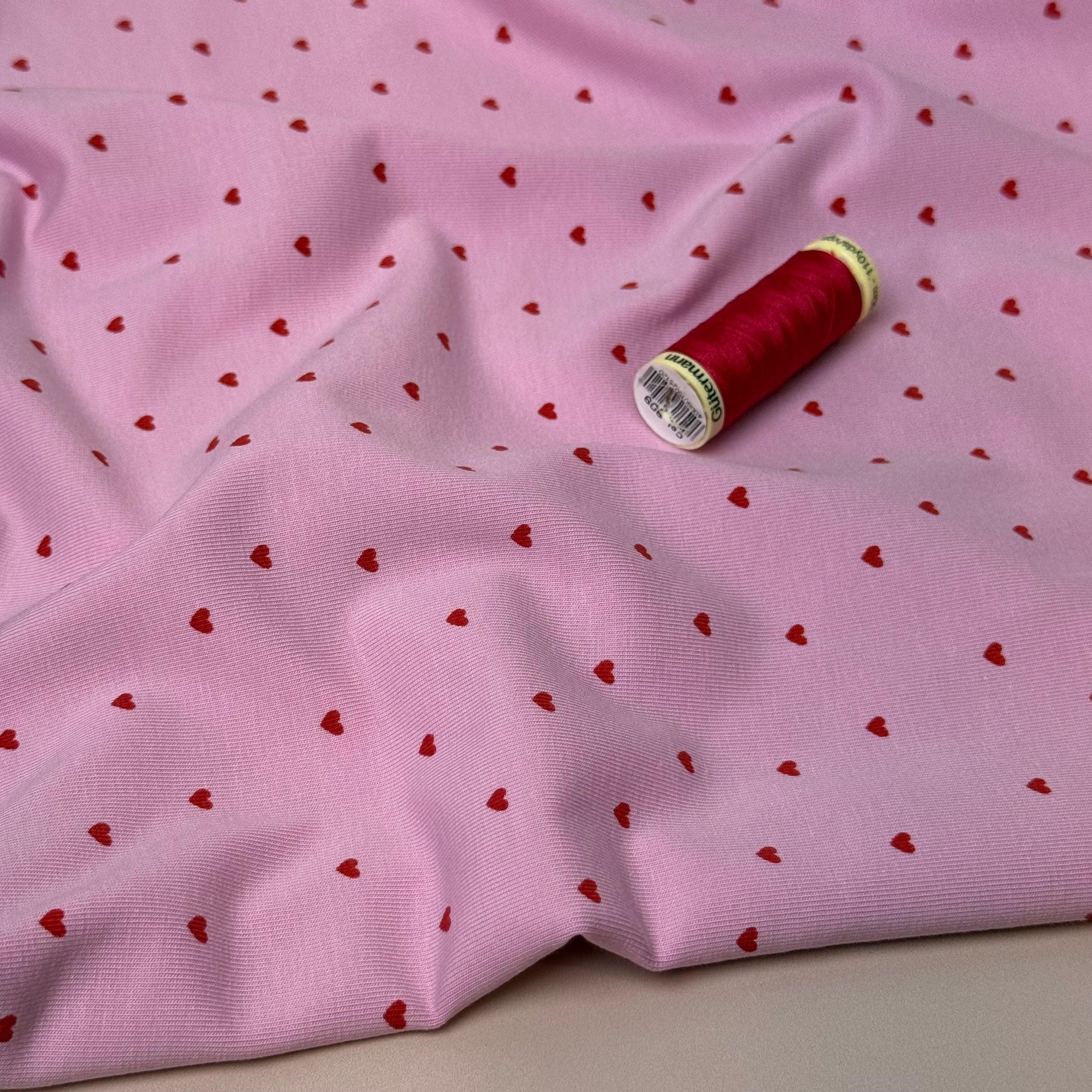 Valentine Small Hearts on Powder Pink Cotton Jersey