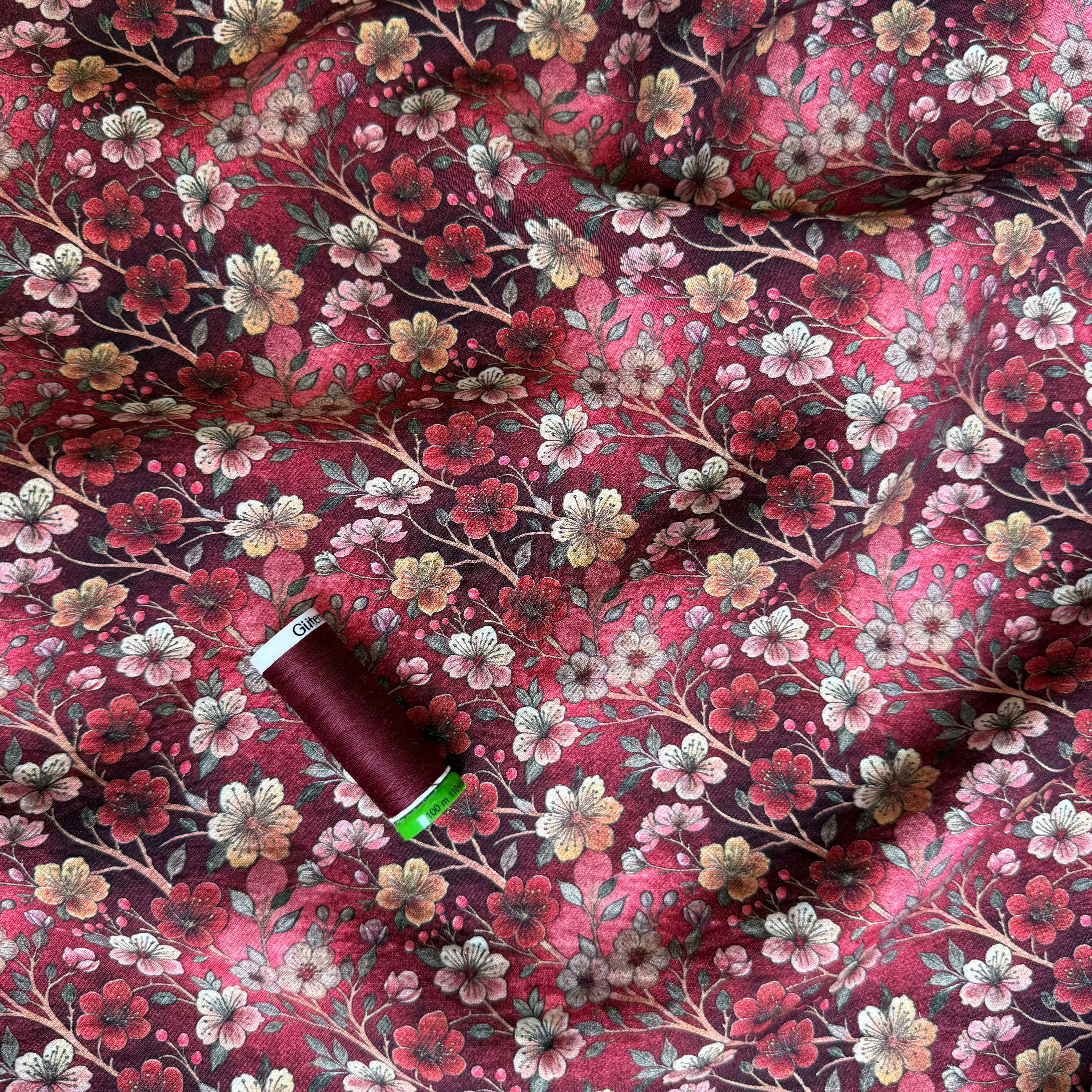 Cherry Blossoms Wine Fine Viscose Twill