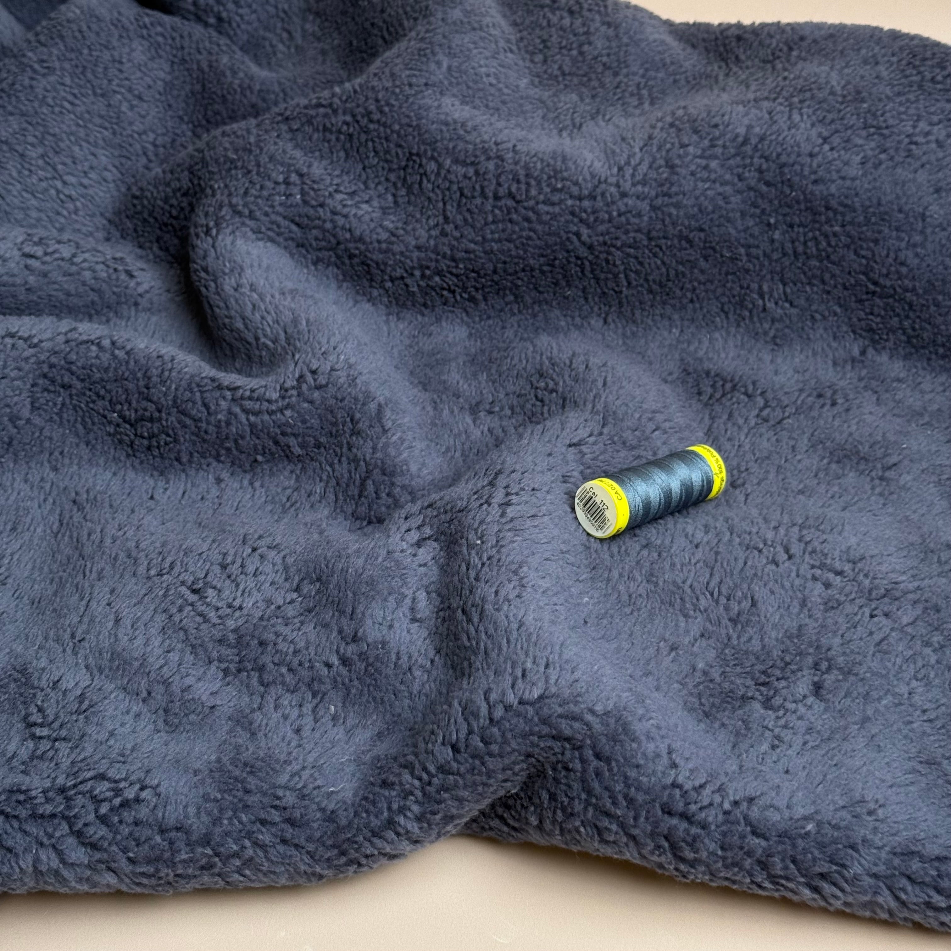Cotton Teddy Fabric in Denim Blue