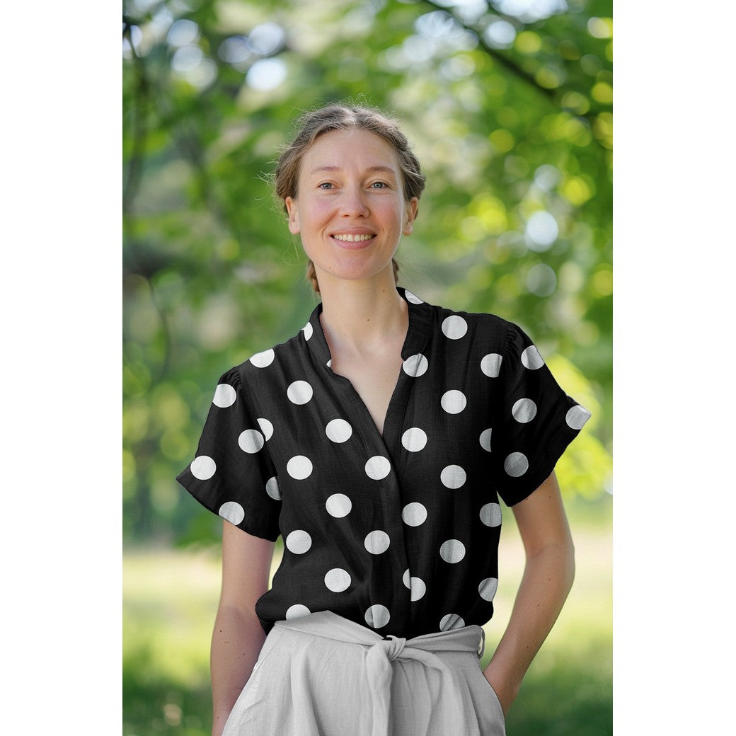 Large Polka Dots on Black Viscose Poplin Fabric