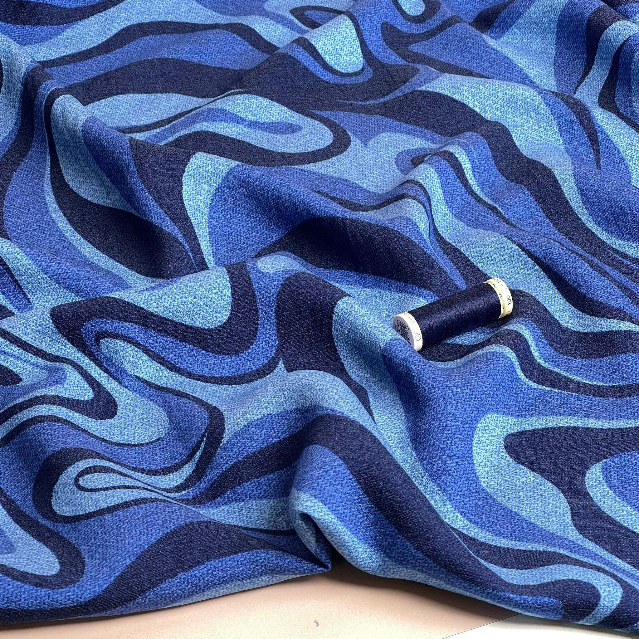 Indigo Marble Textured Viscose Fabric