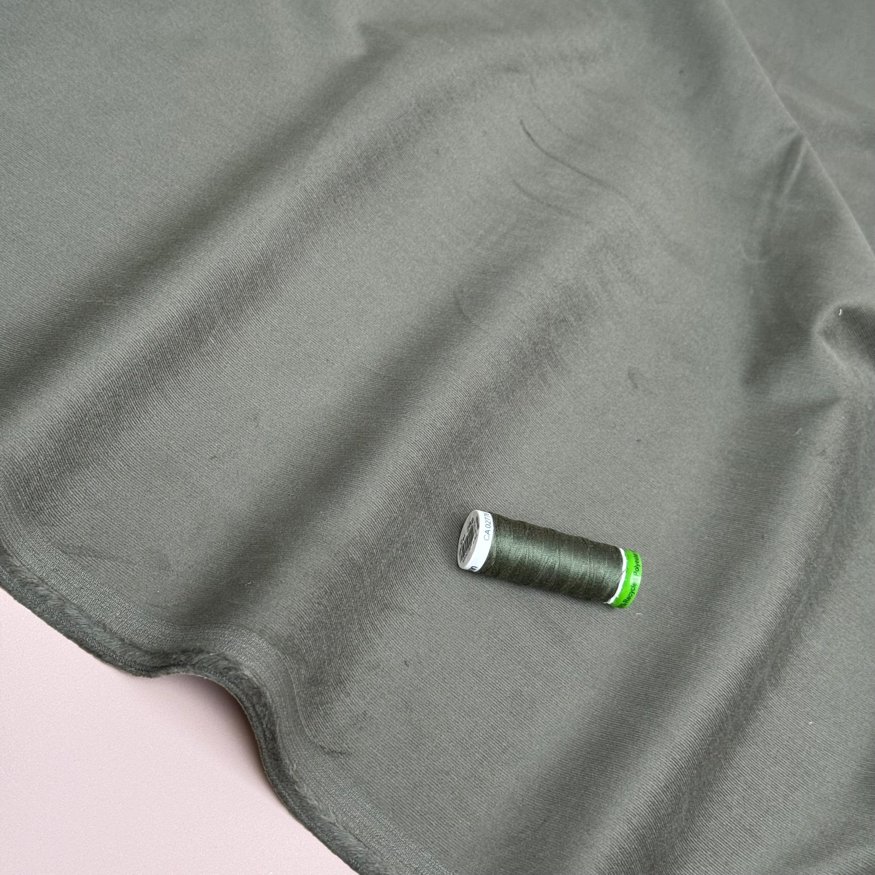 28 Wale Cotton Needlecord in Khaki Green with Stretch