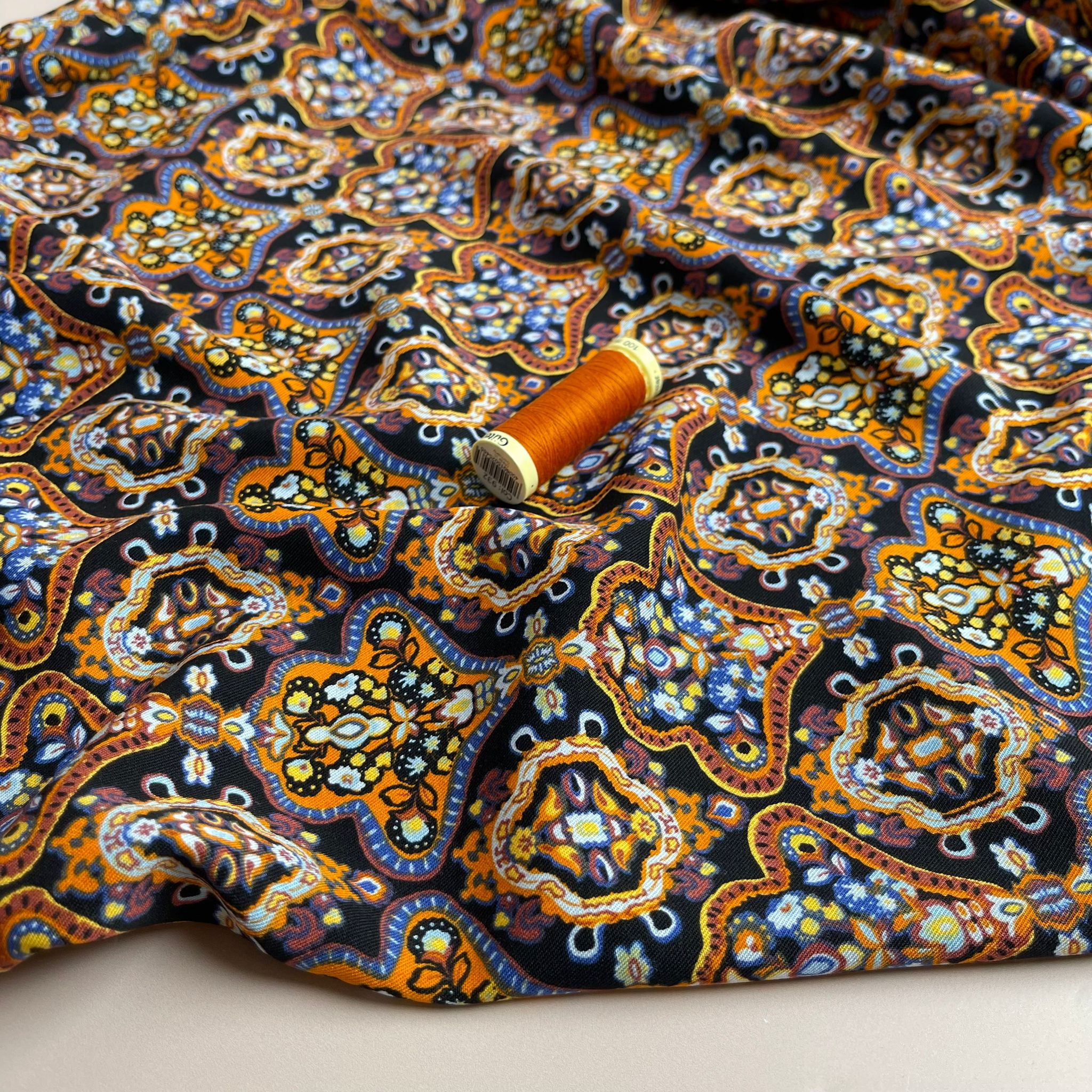 Damascus in Cognac Viscose Twill Fabric