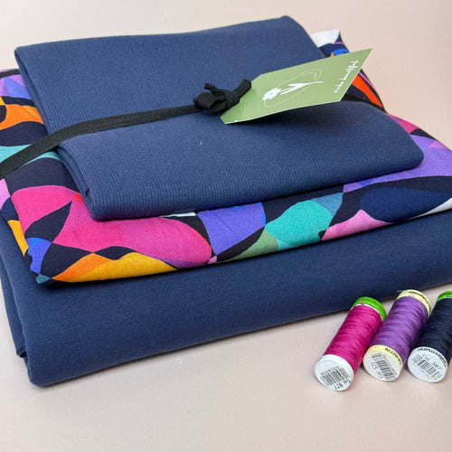 Make an Outfit Colour Bundle - Rainbow Leaves Viscose & Cotton French Terry with Ribbing