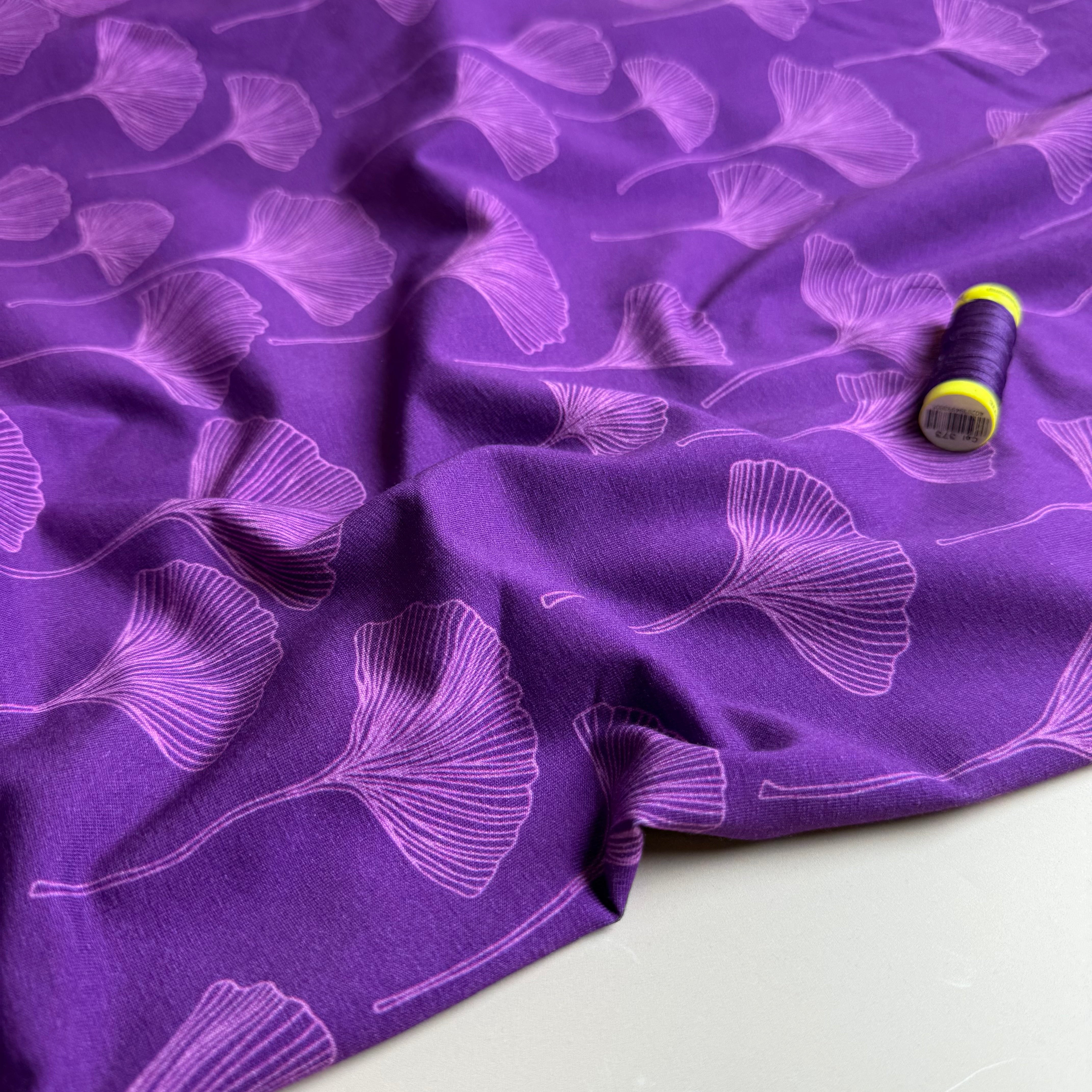 Danish Design - Gingko Leaves Purple Cotton Jersey
