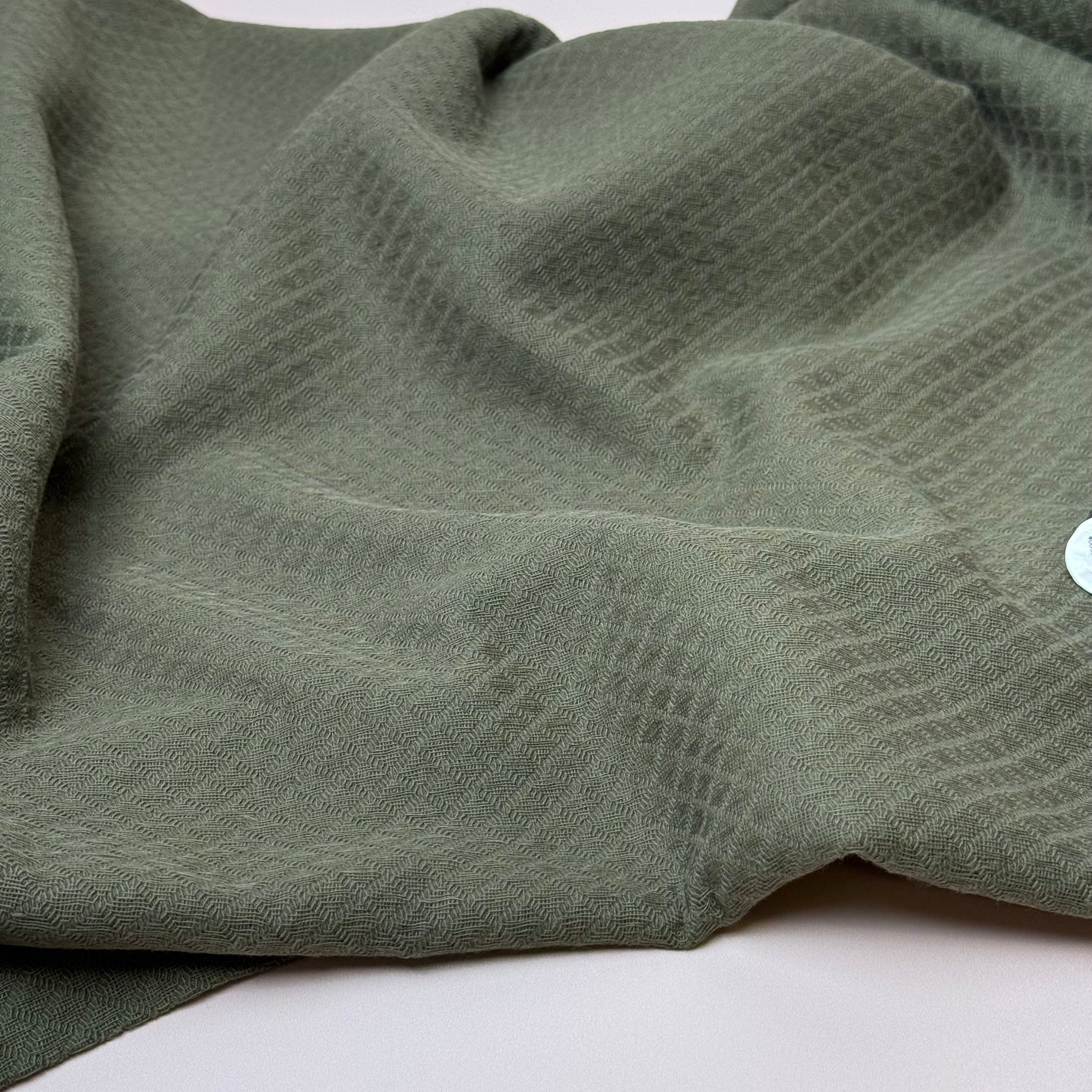 Olive Green Plain Cotton Diamond Jacquard Fabric
