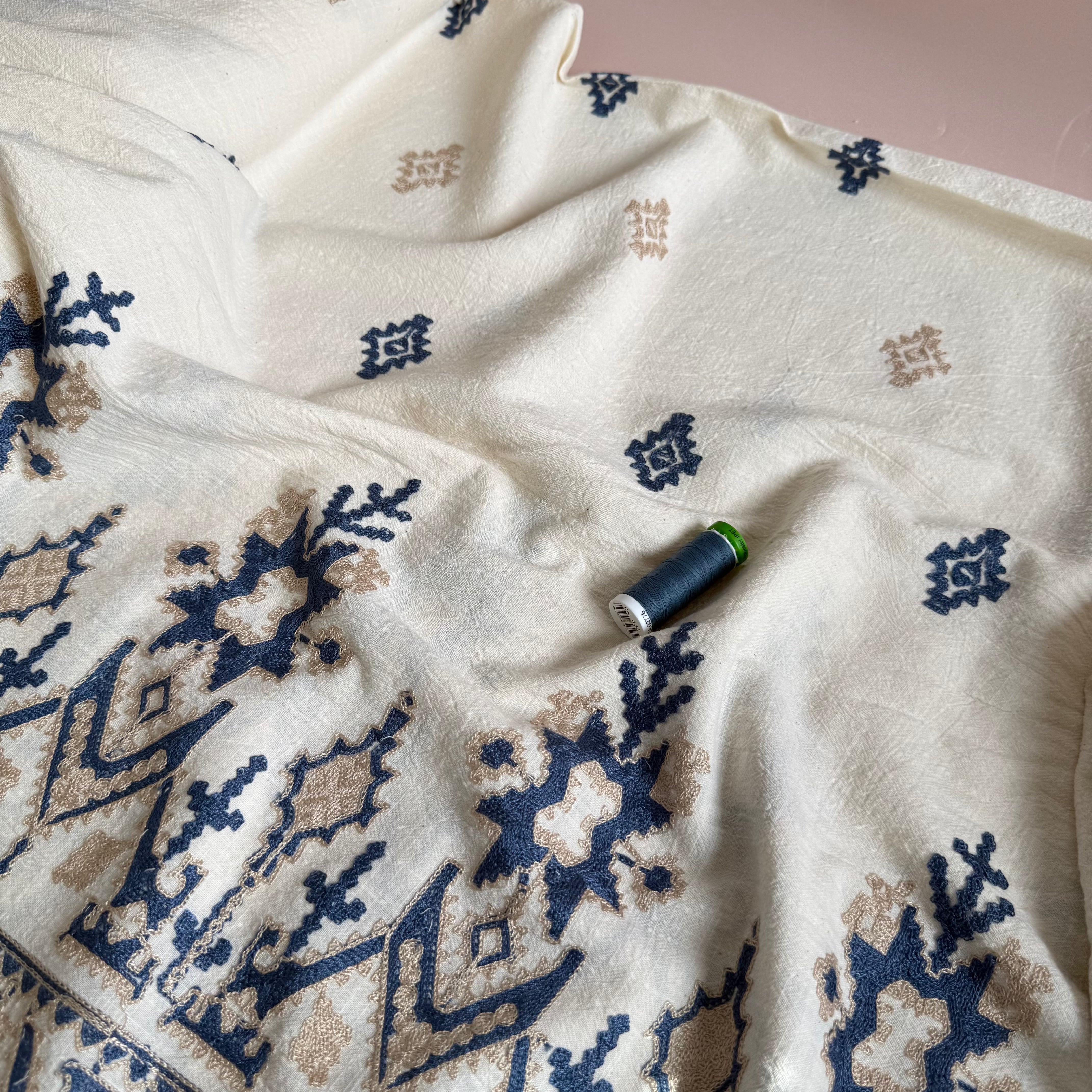 Authentic Border Embroidered Washed Cotton Fabric