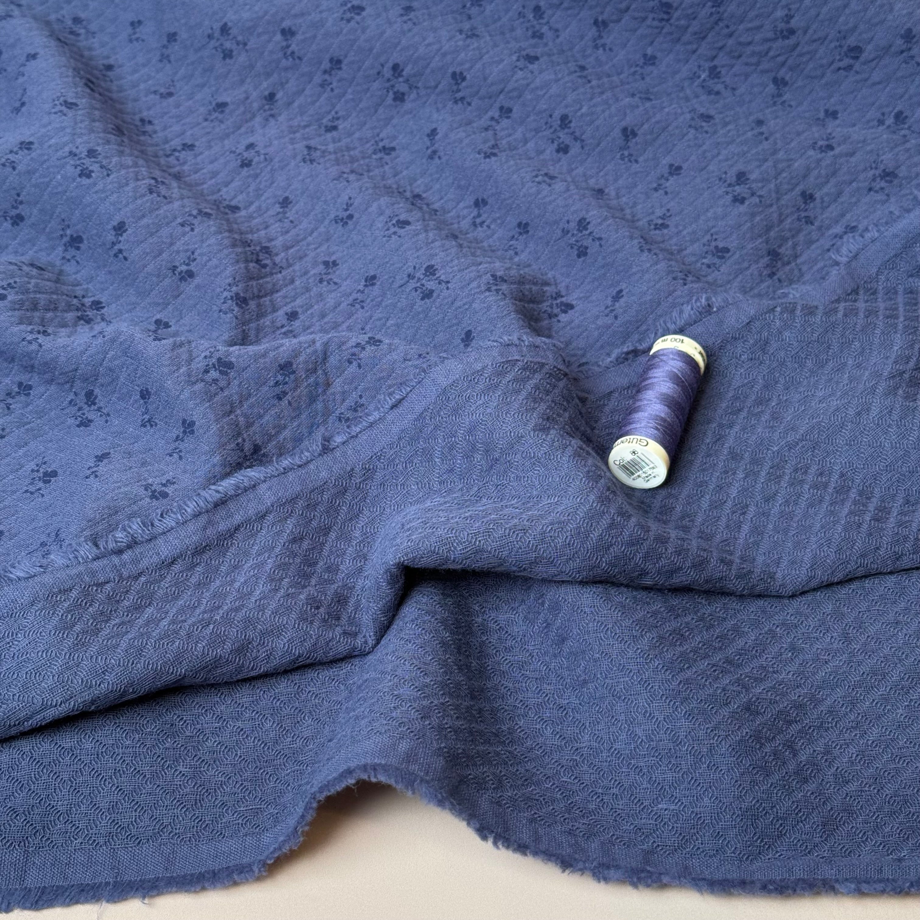 Ditsy Flowers Blue Cotton Diamond Jacquard Fabric