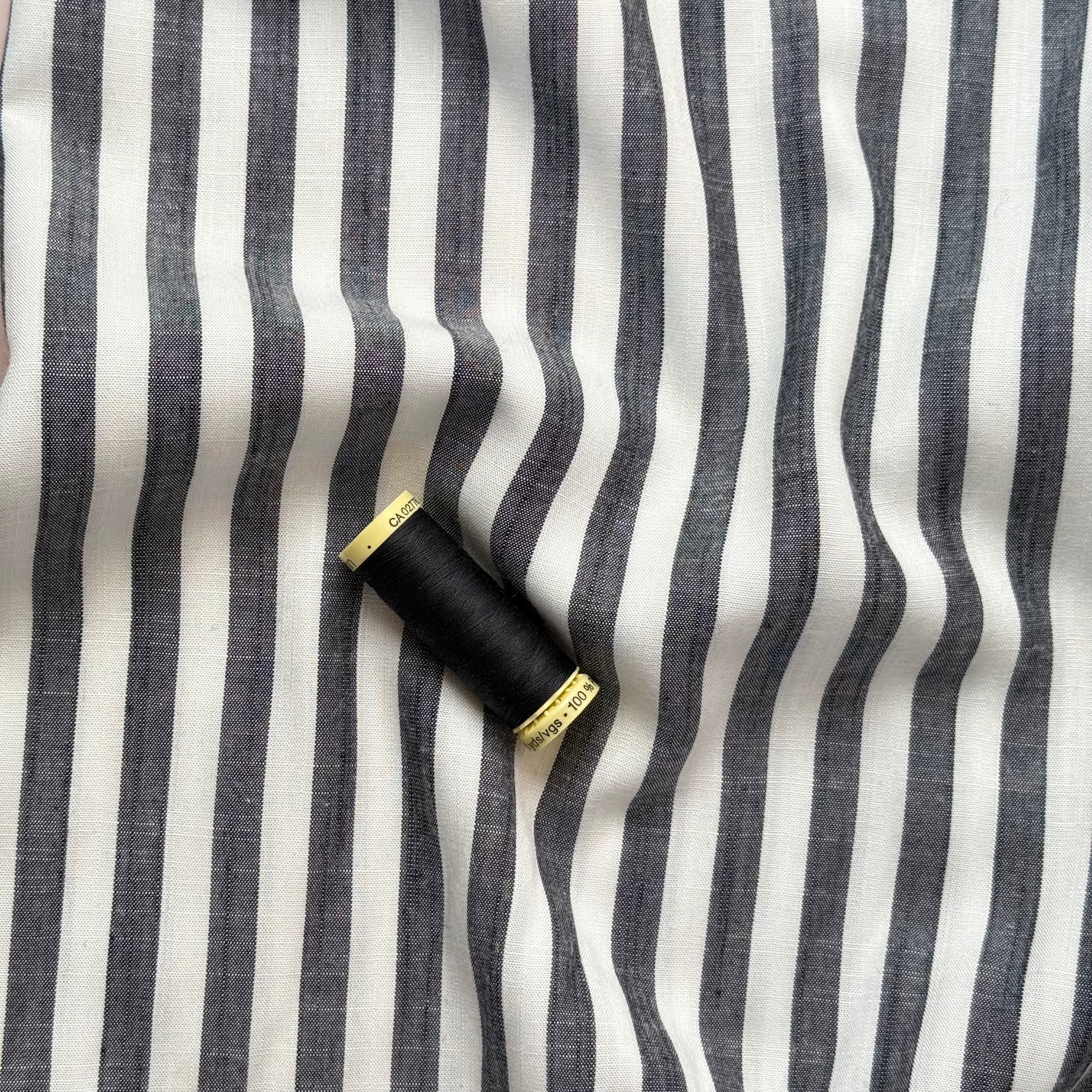 Yarn Dyed Stripe Viscose Fabric in Charcoal