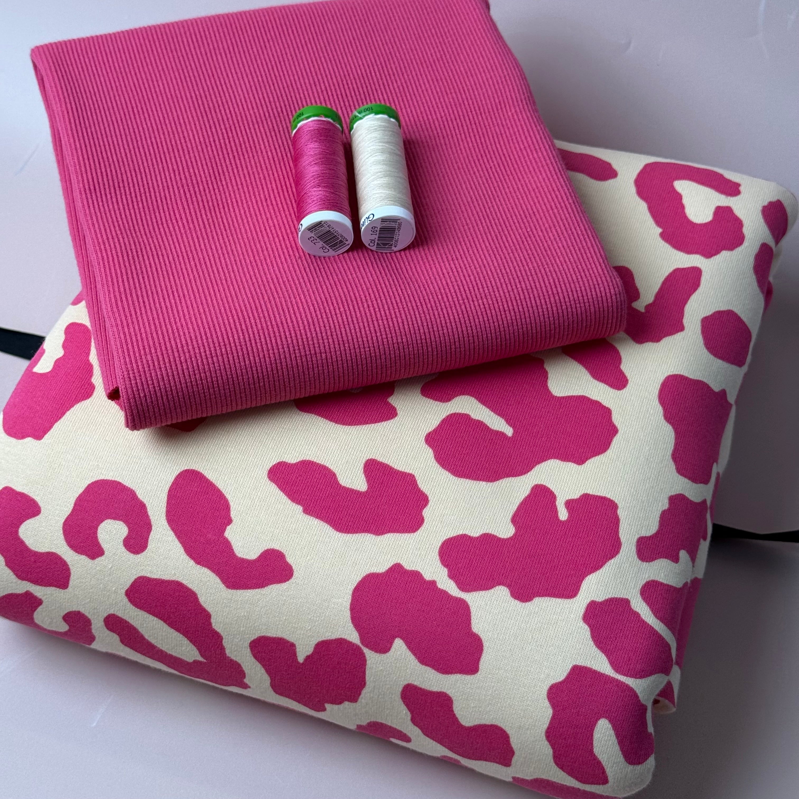 Colour Bundles - Carmine Rose Leopard Sweatshirting and Ribbing