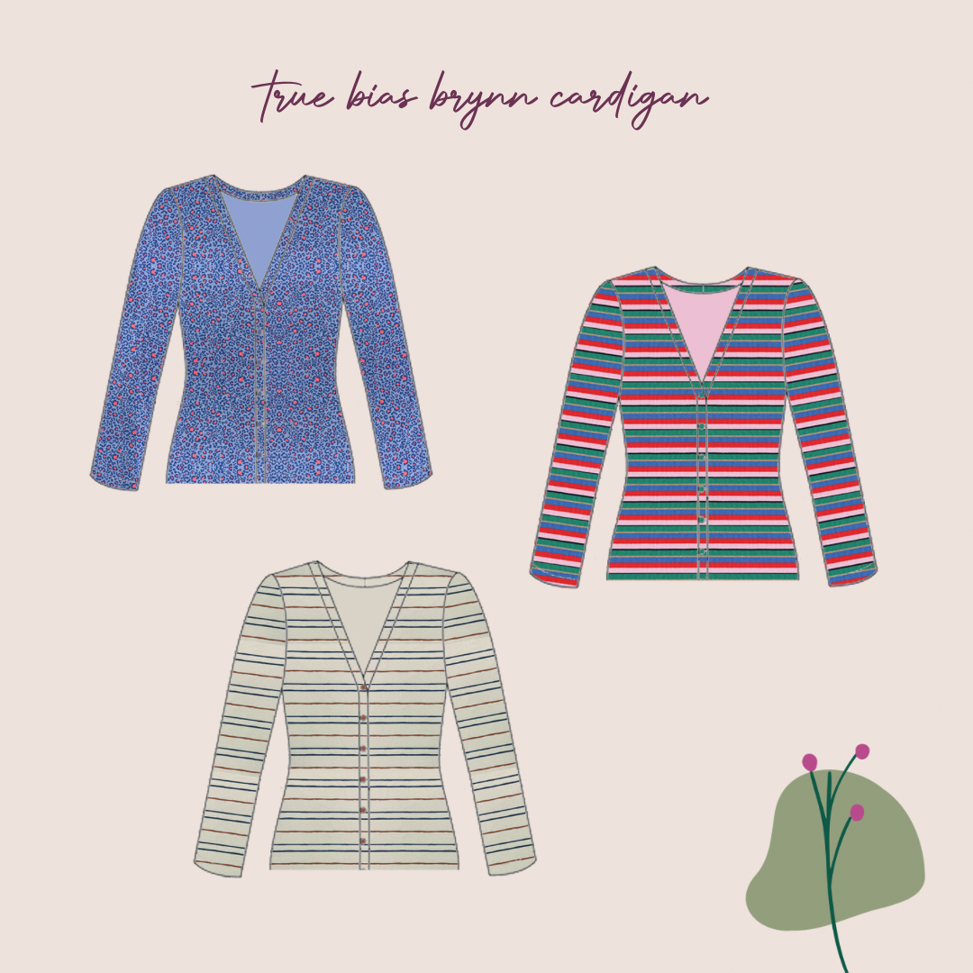 Sewing Kit -True Bias Brynn Cardigan Top Sewing Kit in Cotton Ribbed Jersey (multiple print options)
