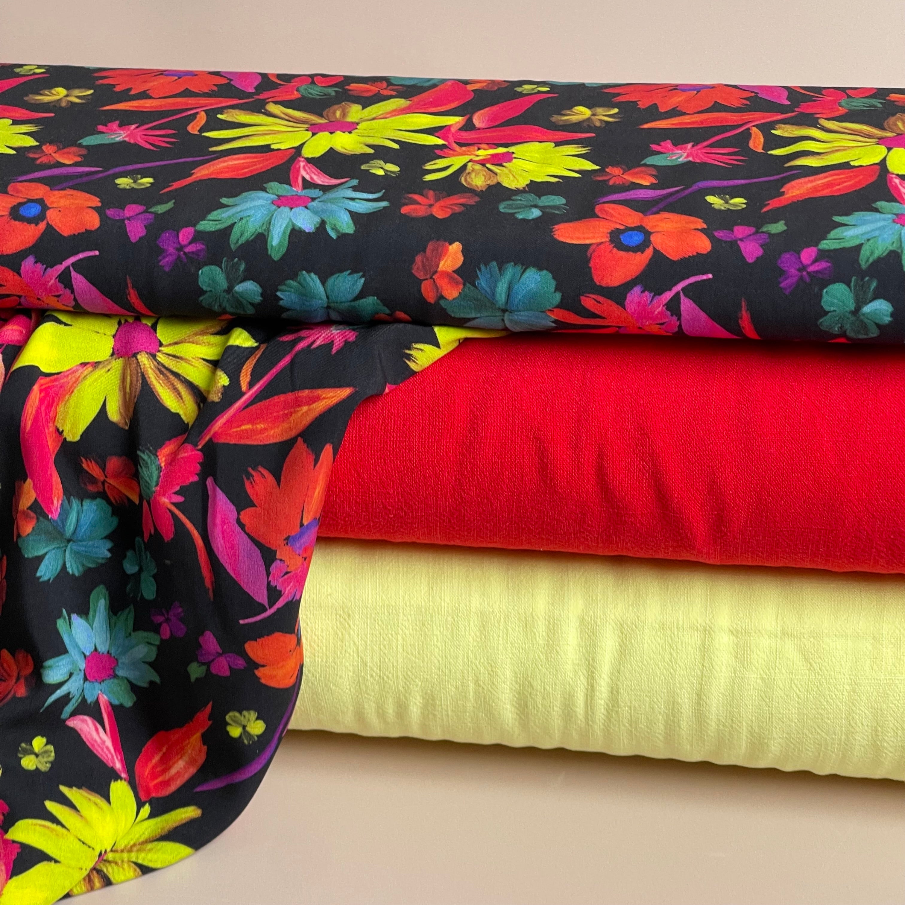 Flow Red Viscose Linen Blend Dress Fabric