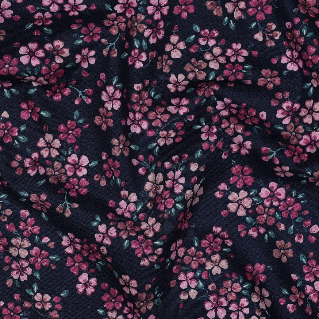 Ditsy Flowers on Navy Fine Cotton Poplin Fabric