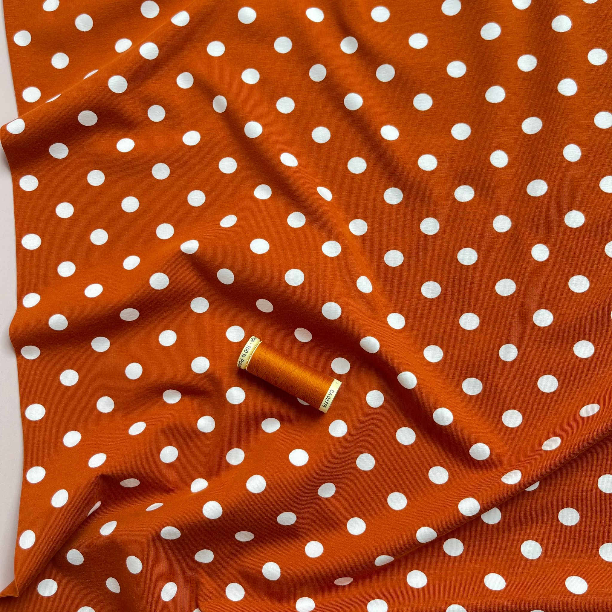 Danish Design - Polka Dots on Rust Cotton Jersey Fabric