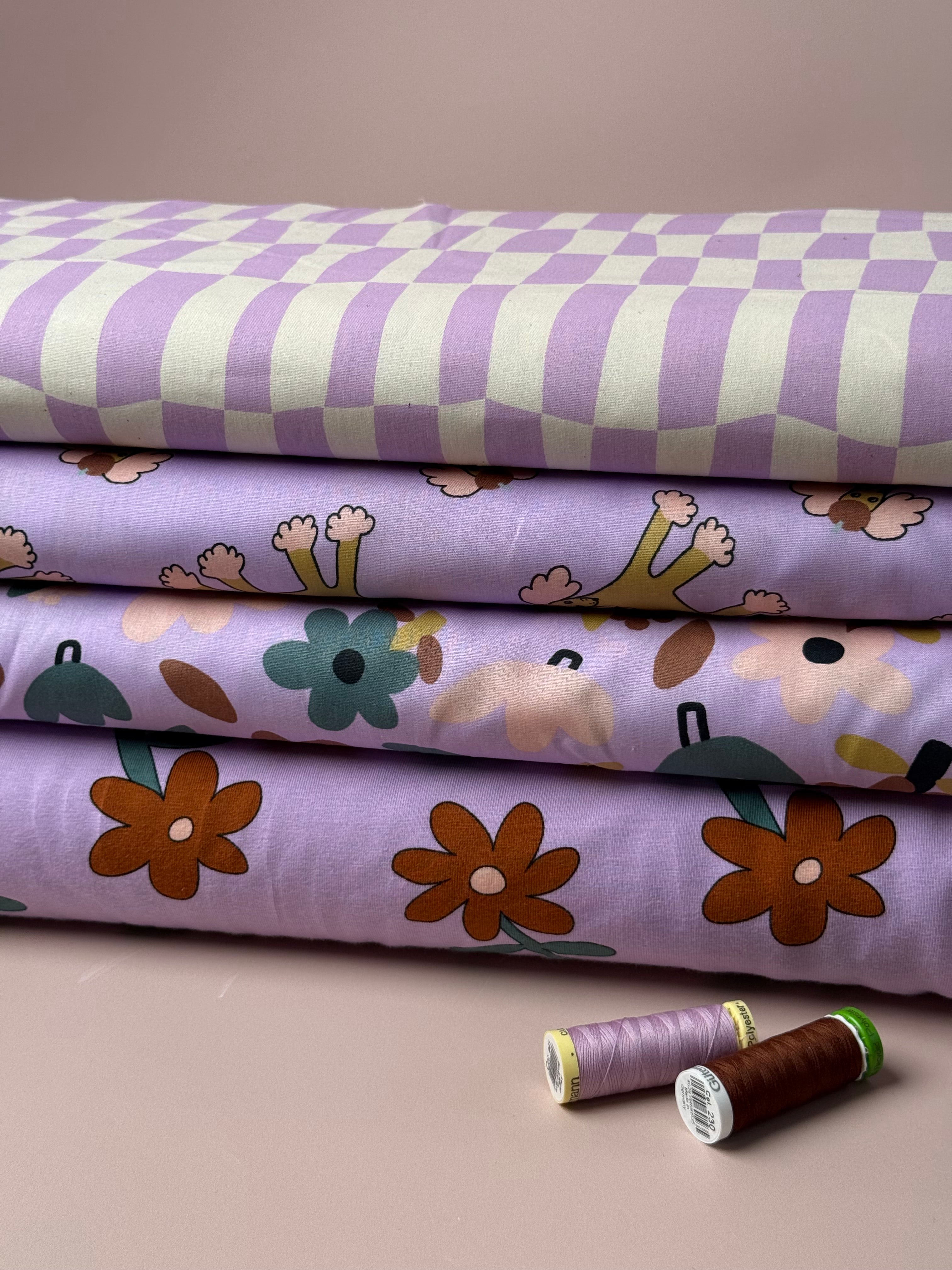 Flower Field Lilac GOTS Organic Natural Cotton Poplin