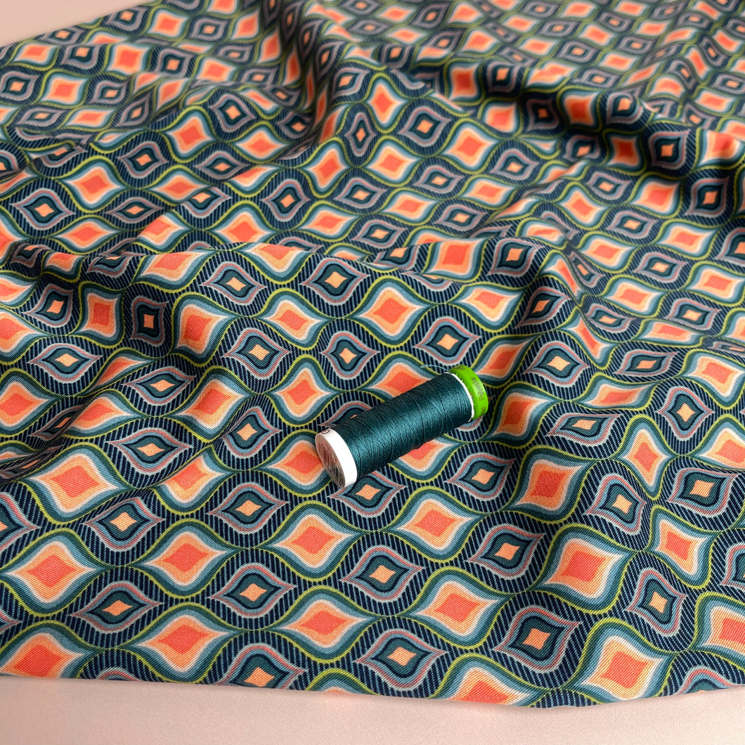 Rosella Retro in Teal Stretch Viscose Twill Fabric