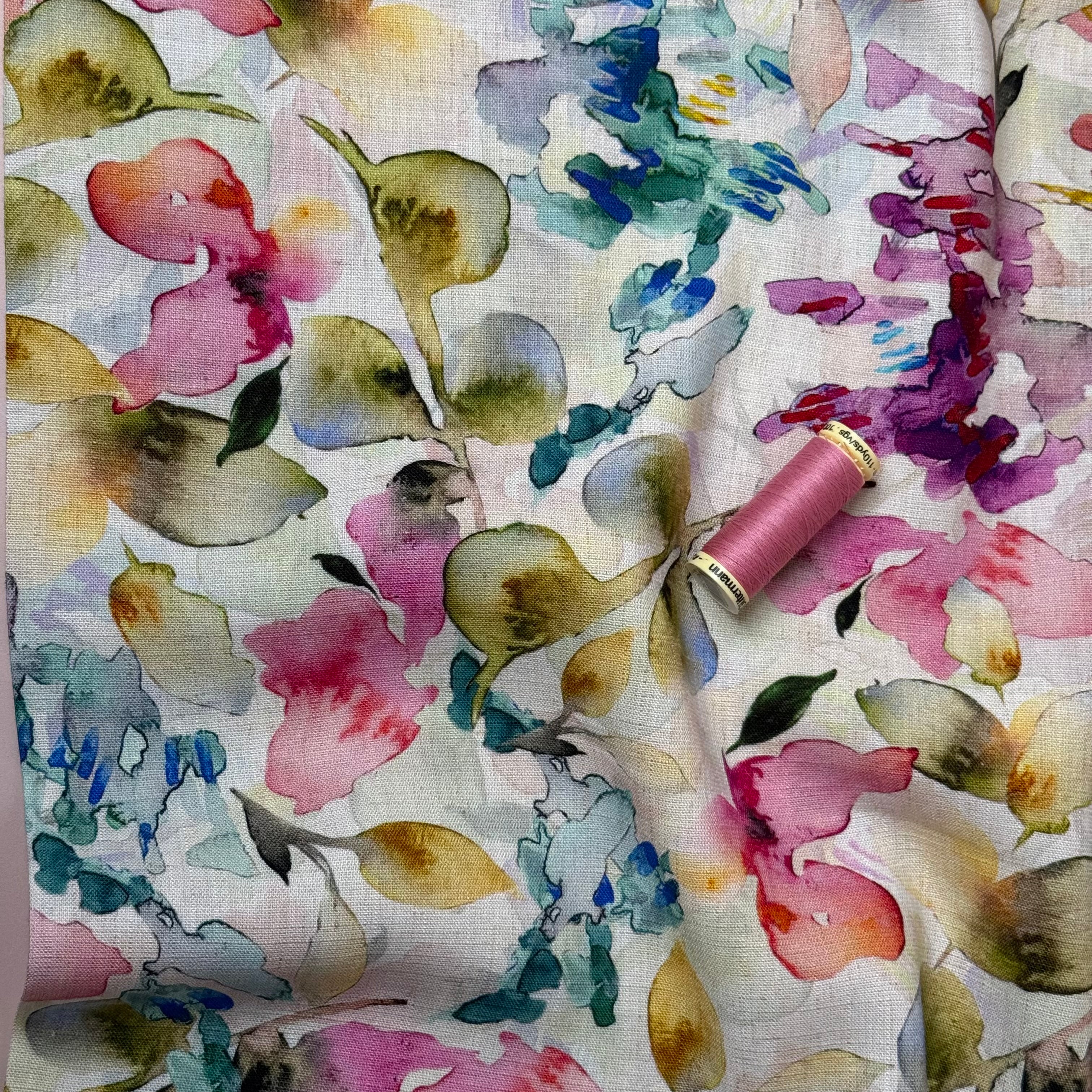 Watercolour Petals Viscose Linen Fabric