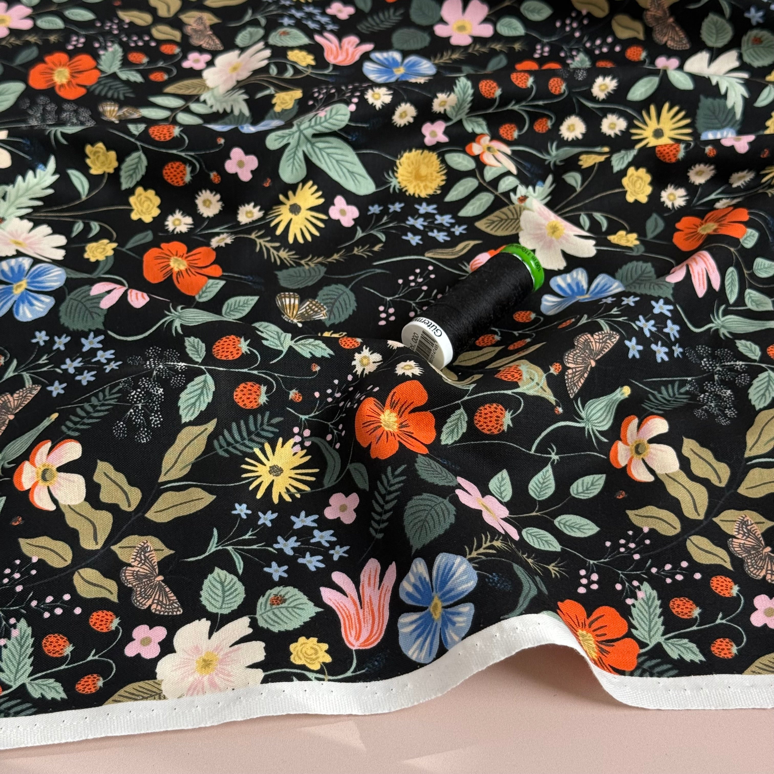 Rifle Paper Co - Strawberry Fields Black Cotton