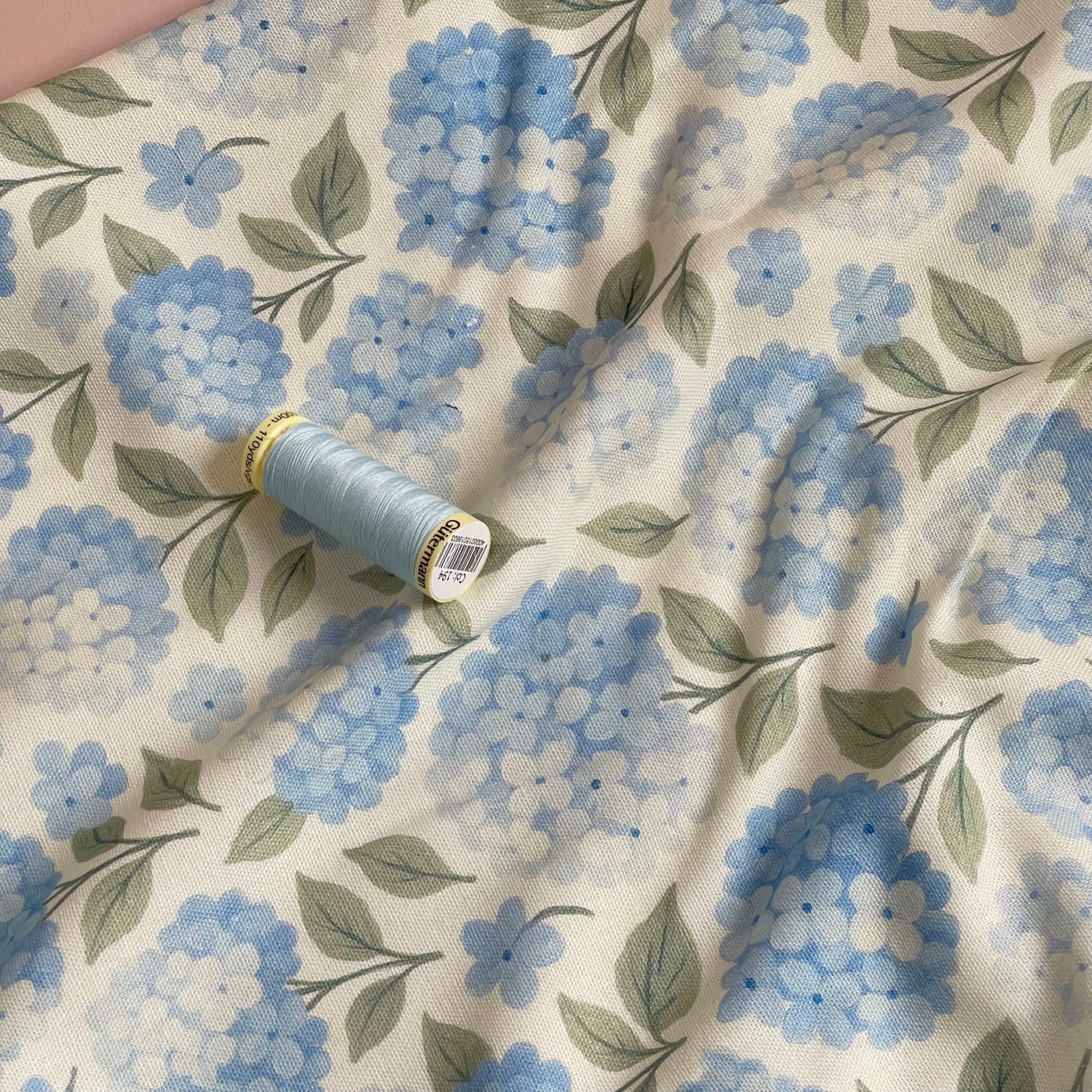Hydrangea Flowers Viscose Linen Fabric