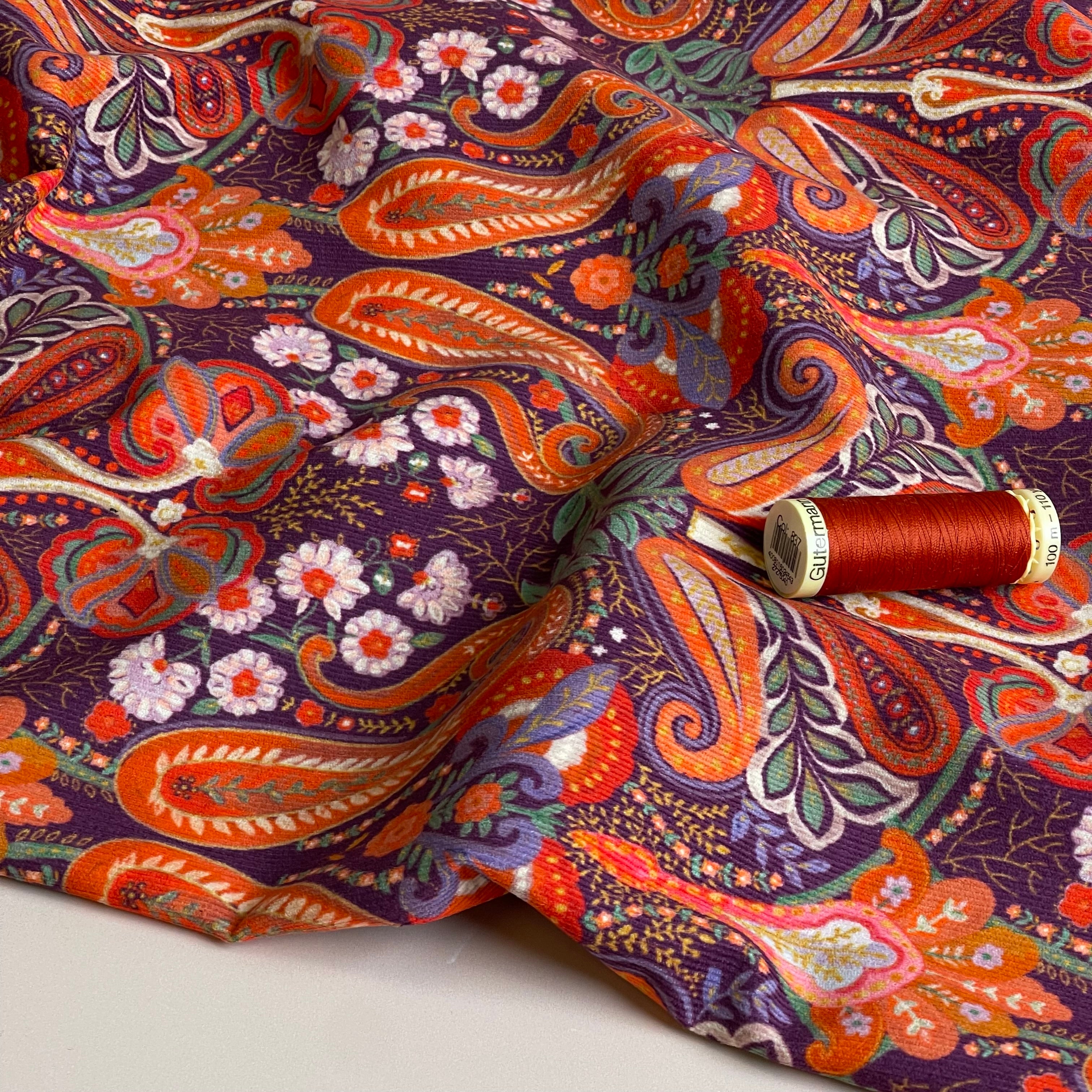 Paisley Burgundy Cotton Needlecord