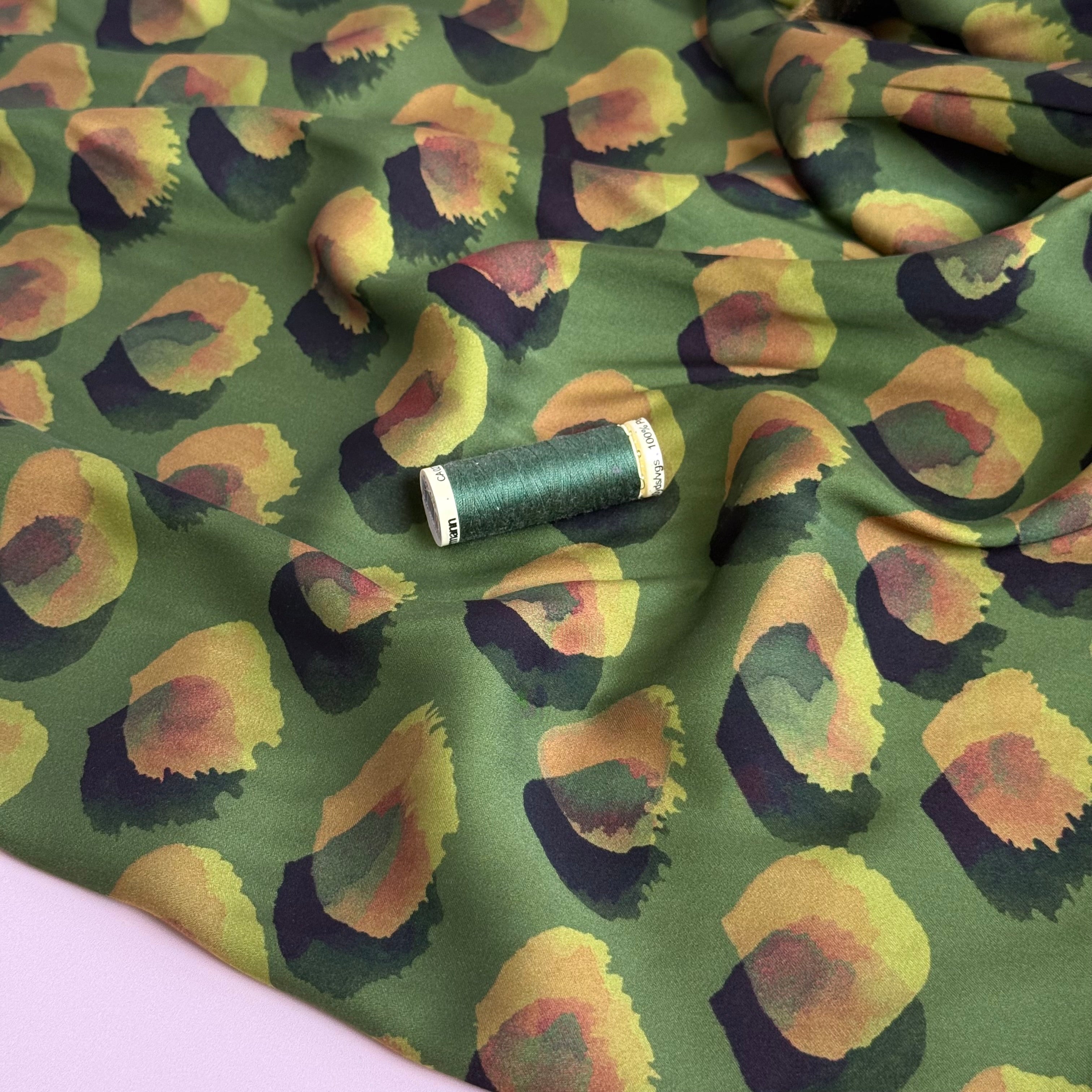 Water Marks Green Viscose Sateen Fabric