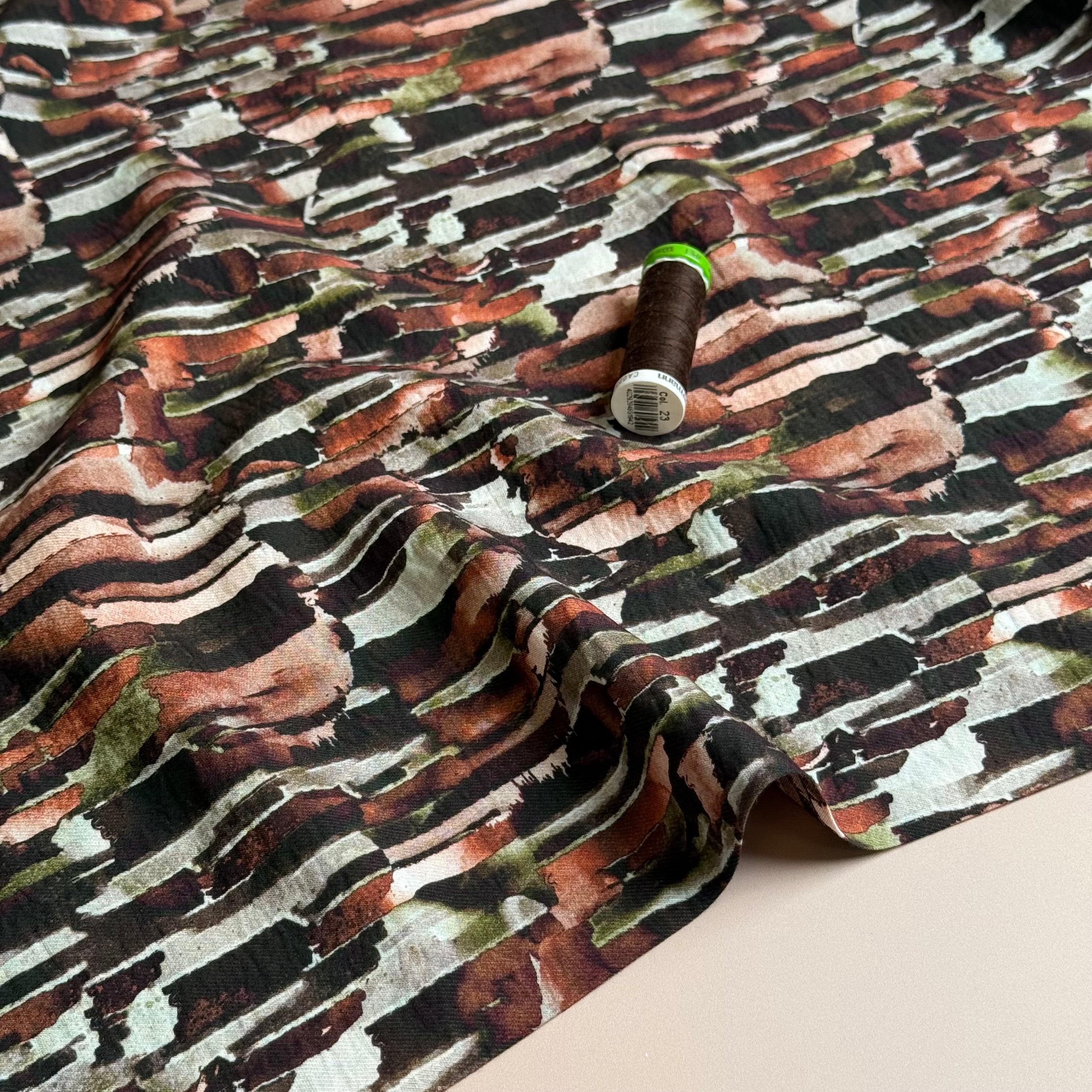 Painterly Rocks Brown Fine Viscose Twill