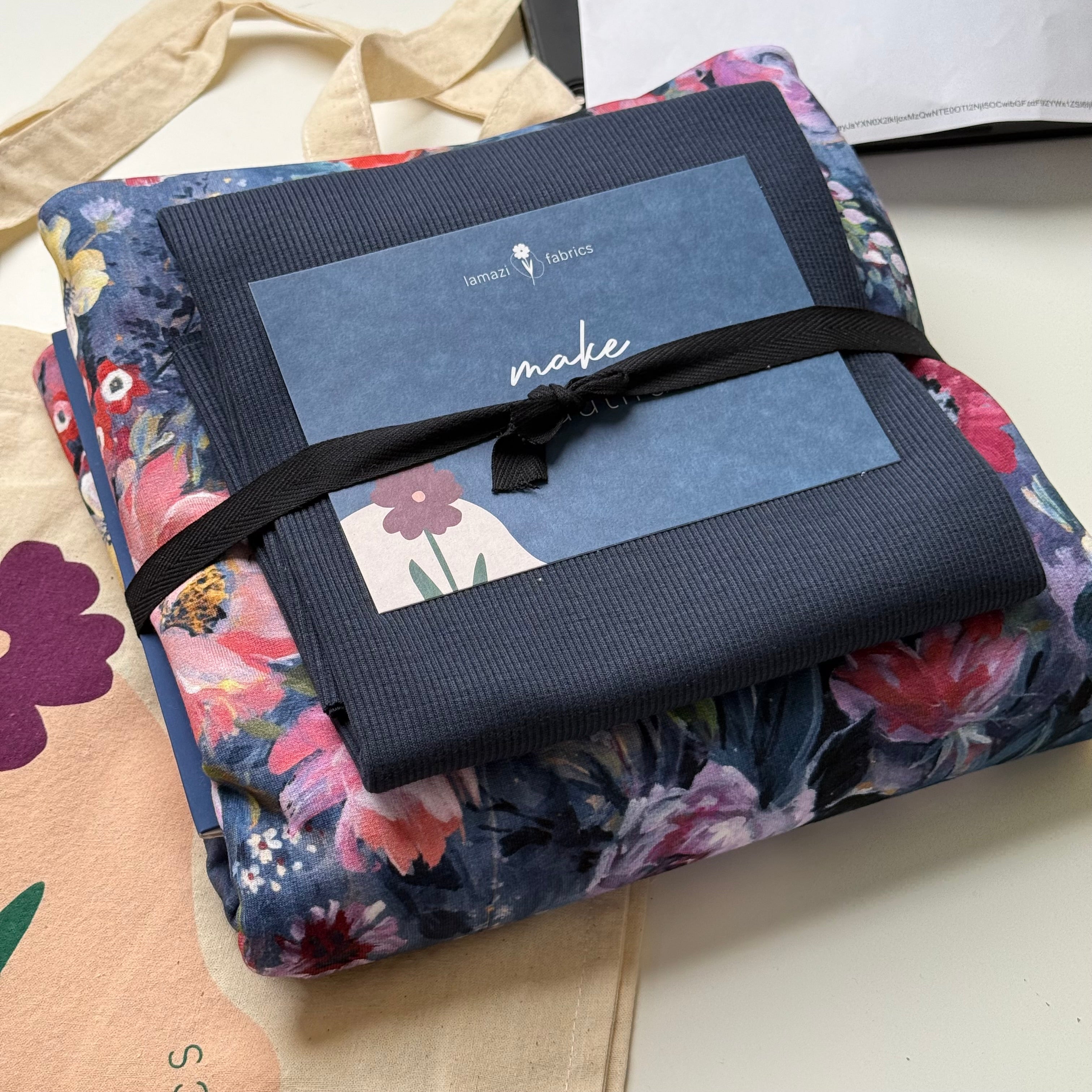 Colour Bundles - Autumn Bouquet Blue Cotton French Terry & Matching Ribbing