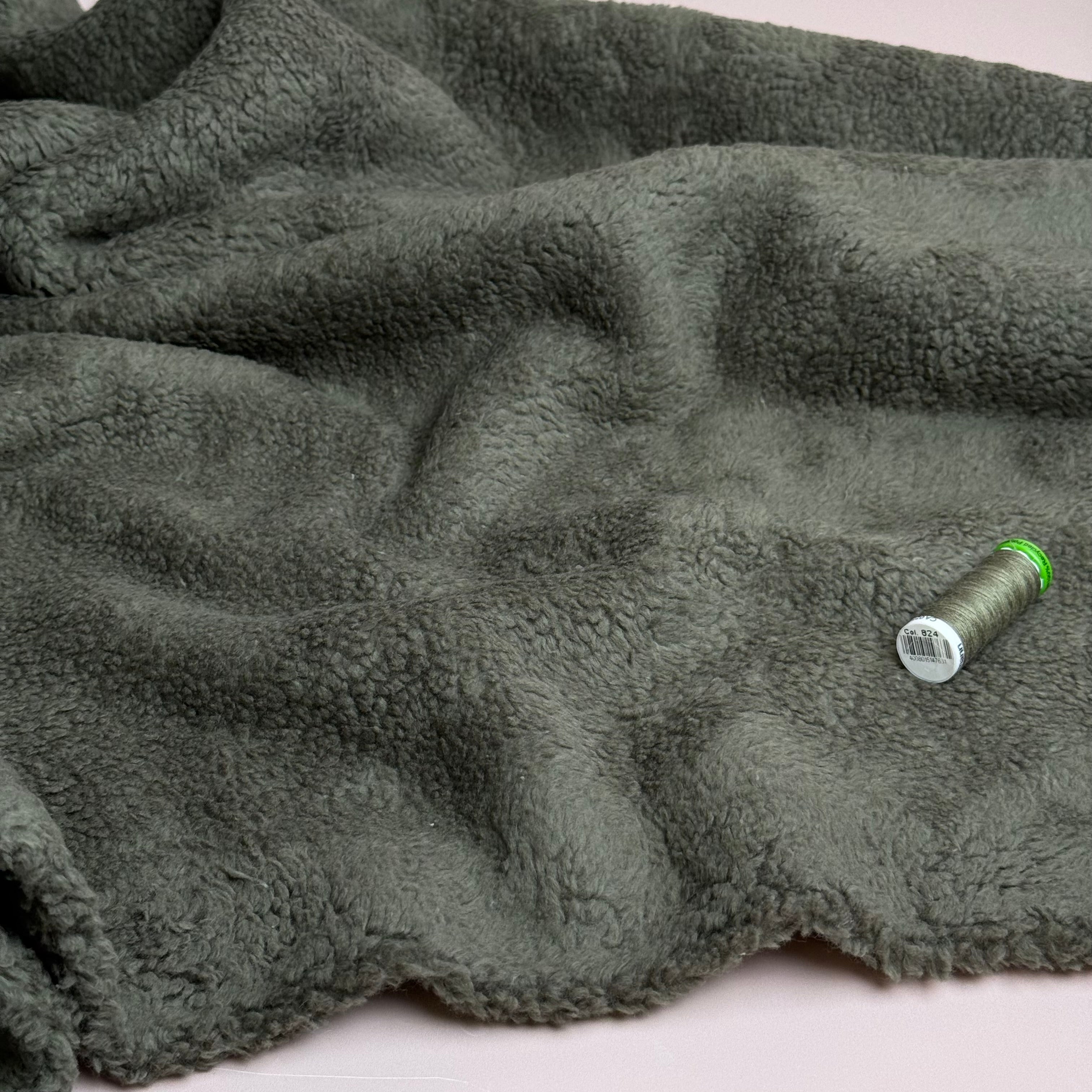 Cotton Teddy Fabric in Olive Green