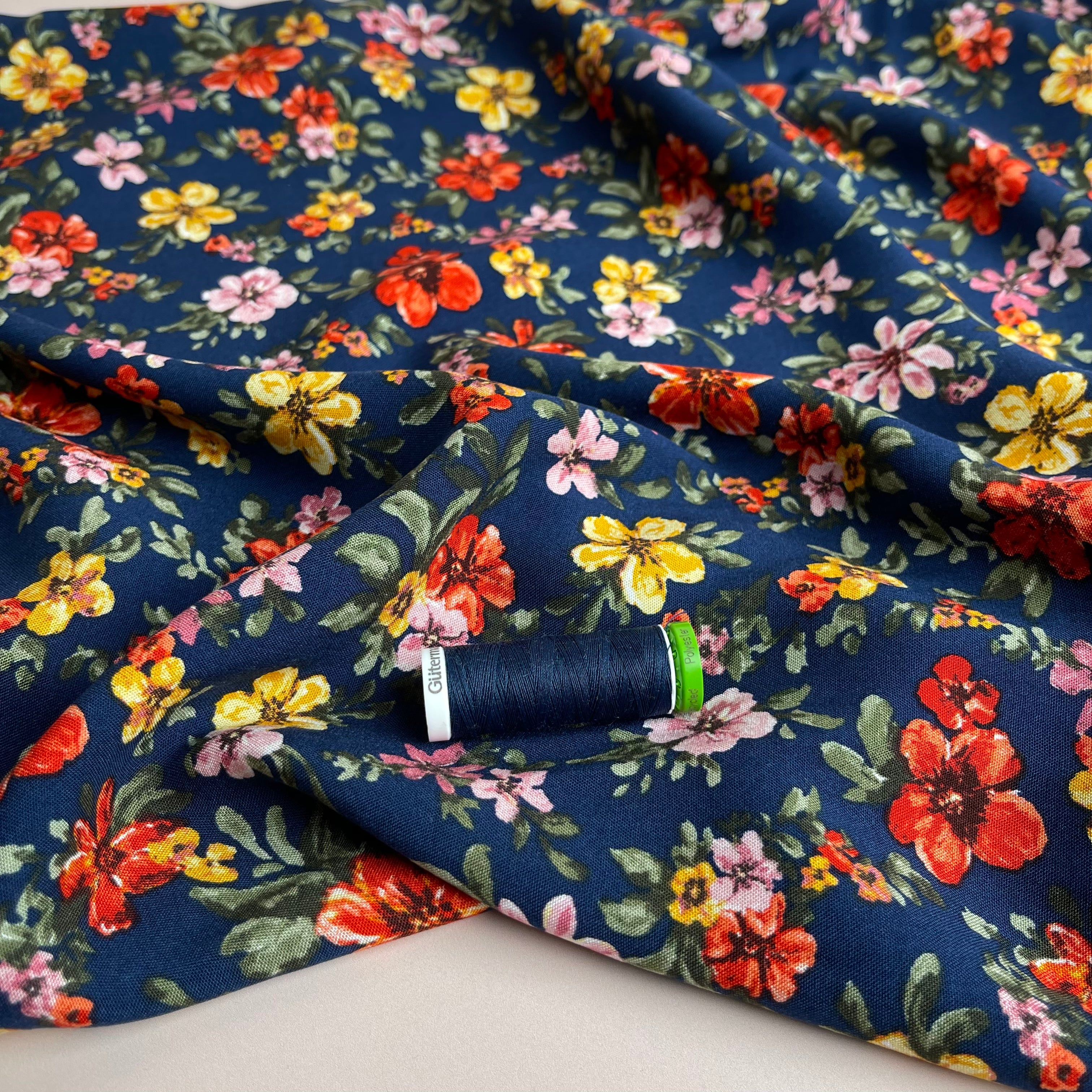 Floral Eve Navy Rayon Viscose Fabric