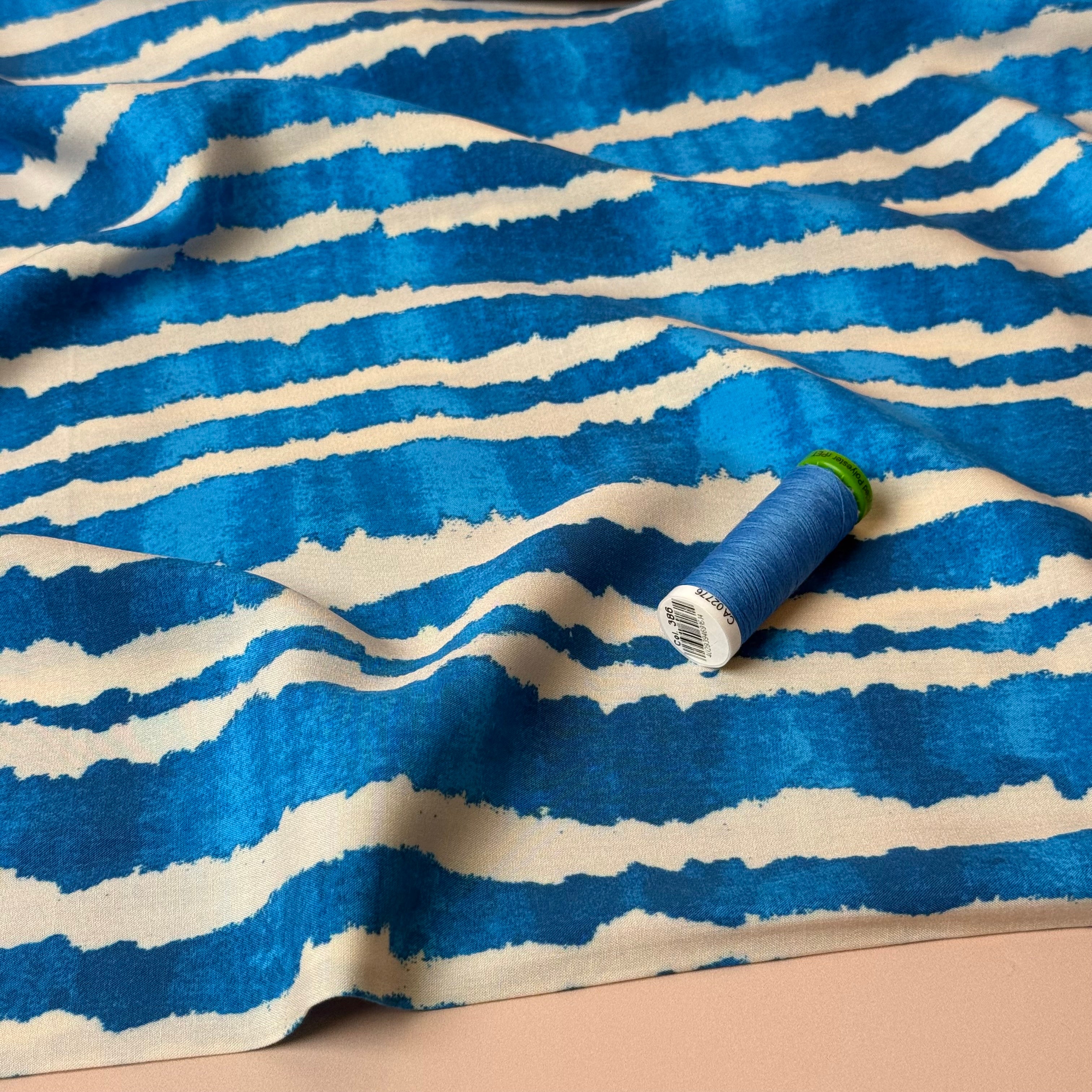 Hazy Stripes Ocean Viscose Poplin Fabric