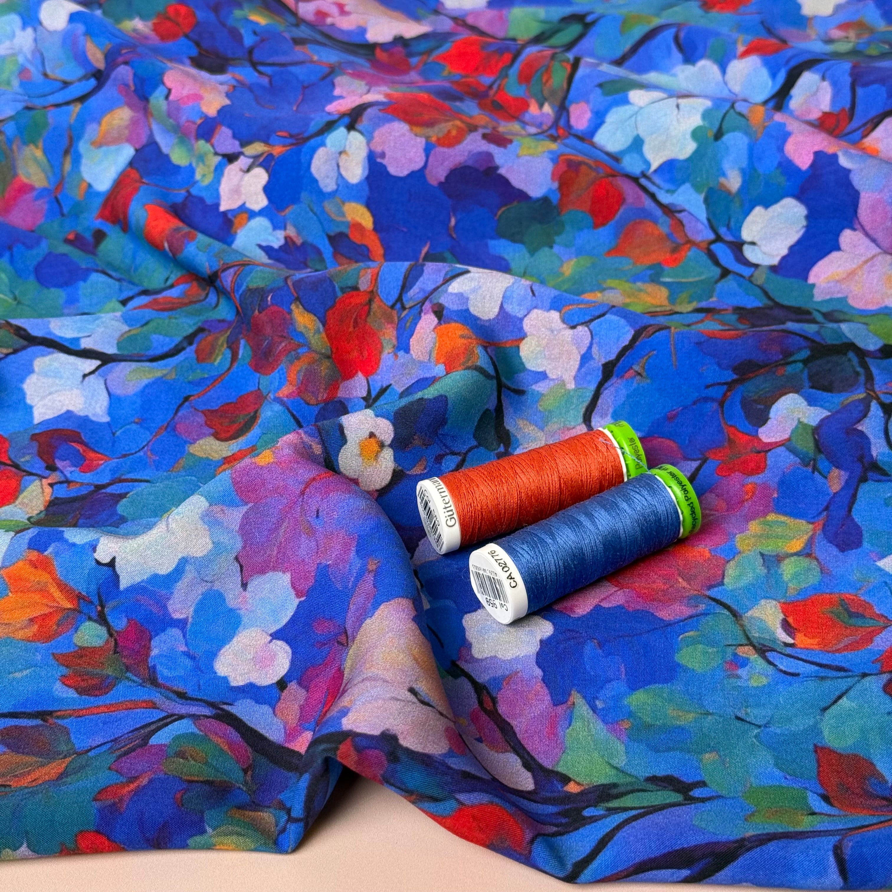 Trees in Watercolour Bloom Viscose Fabric